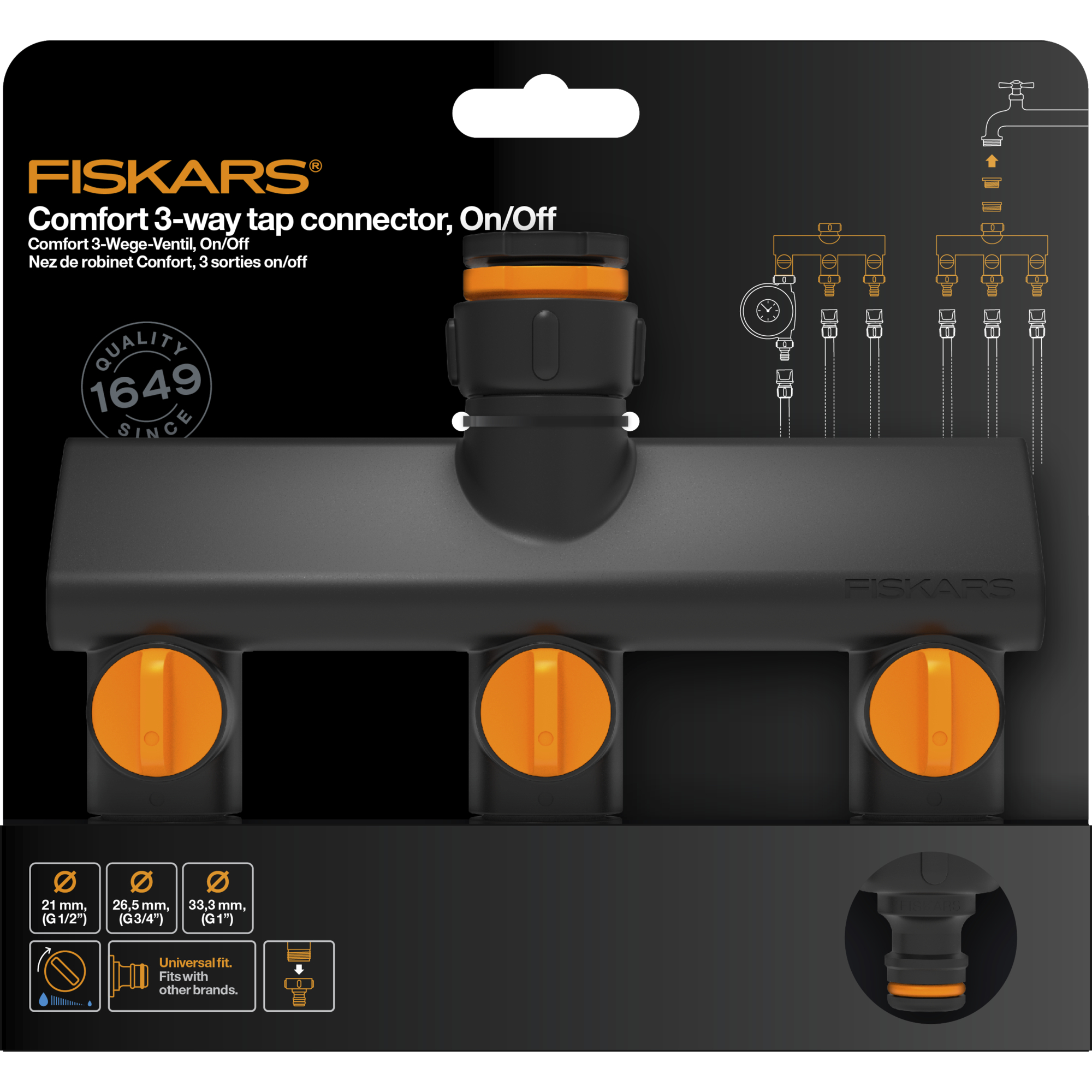 Fiskars 1070578 Comfort Rozdzielacz potrójny On/Of