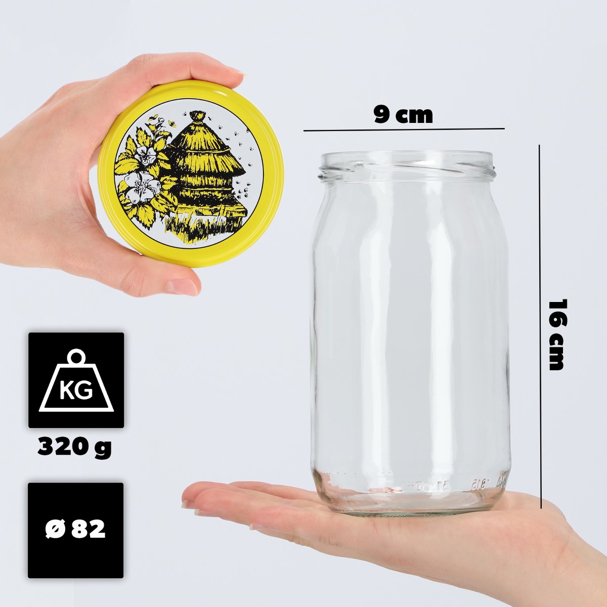Słoiki na przetwory Niva 760ml 8szt fi 82 mm + wieczka "Pszczoły"