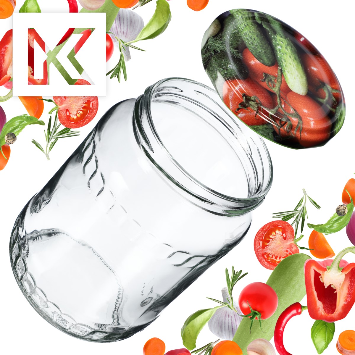 Słoiki na przetwory Jukka 720ml 16szt fi 82 mm + wieczka "Warzywa"