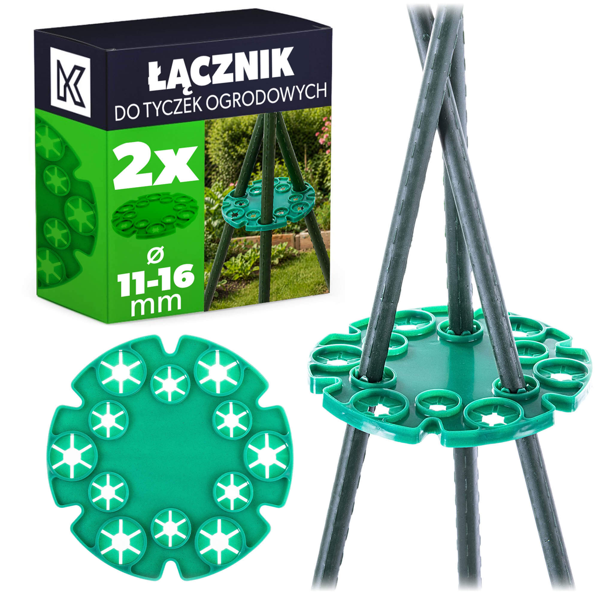 Łącznik do tyczek ogrodowych Surin 11-16 mm zielony 2 szt.