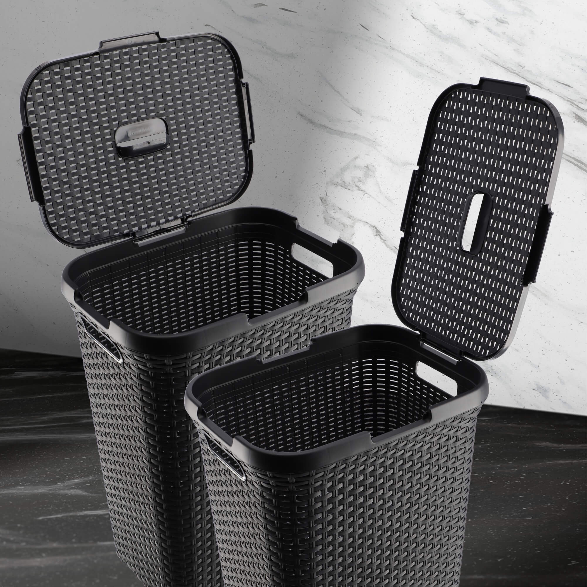 Kosz z pokrywą Curver Natural Style 60L grafitowy