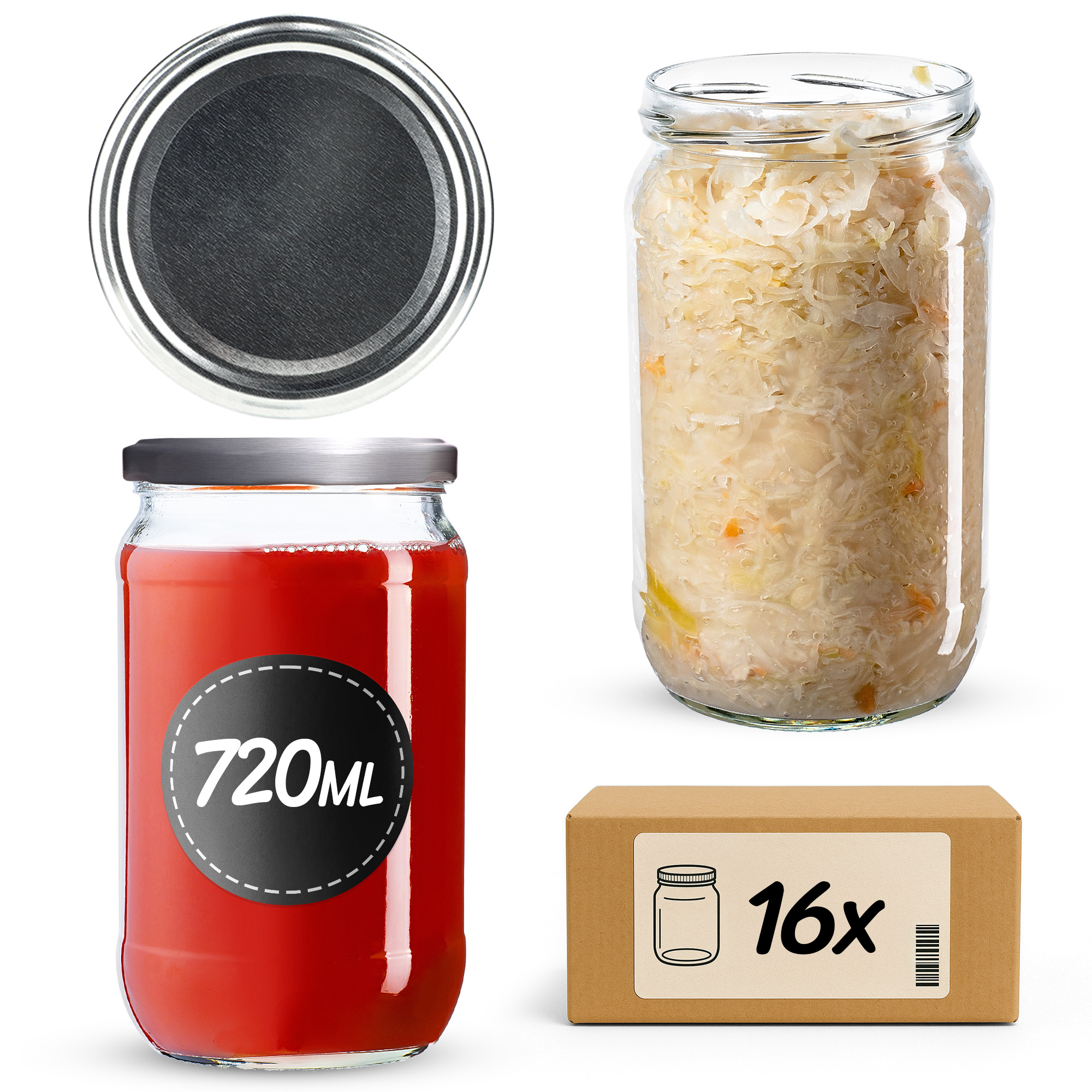 Słoiki na przetwory Niva 720ml 16szt fi 82 mm + wieczka srebrne