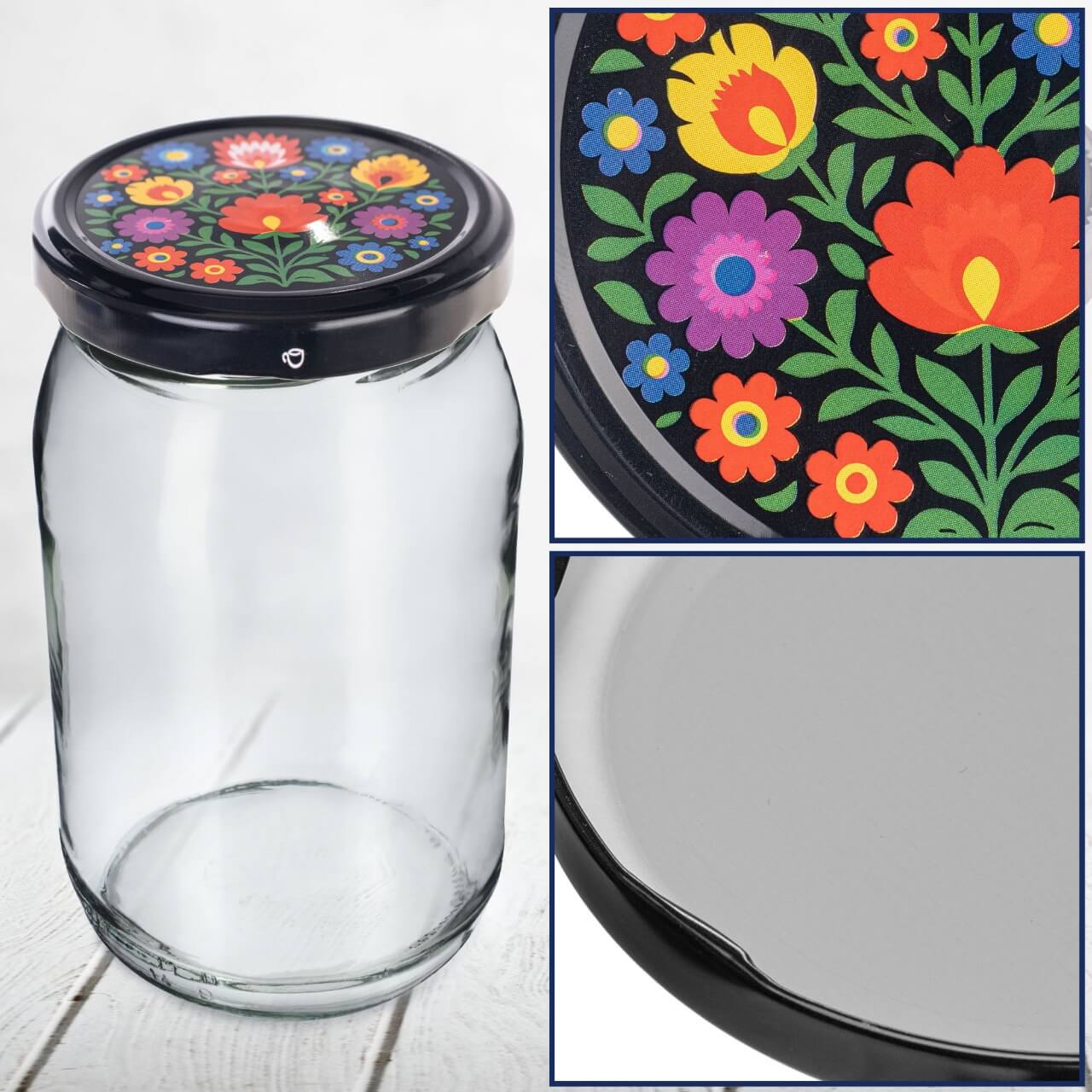 Słoiki na przetwory Raja 300ml 100szt fi 82 mm + wieczka "Czarny folklor"
