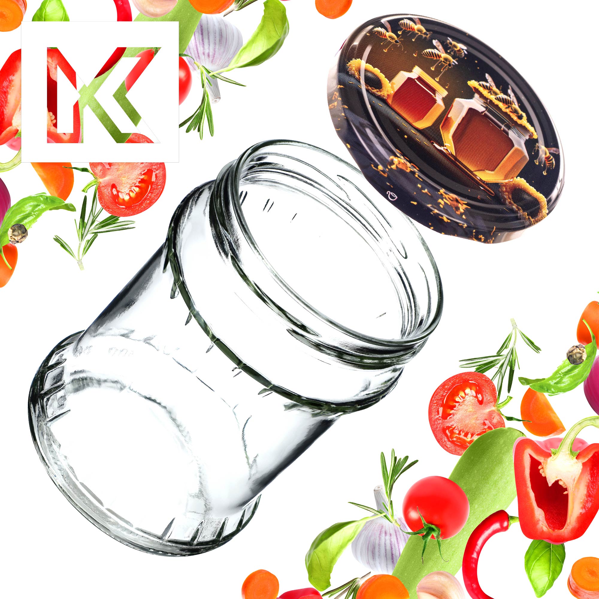 Słoiki na przetwory Kisko 500ml 16szt 82mm + wieczka "Czarny miód"
