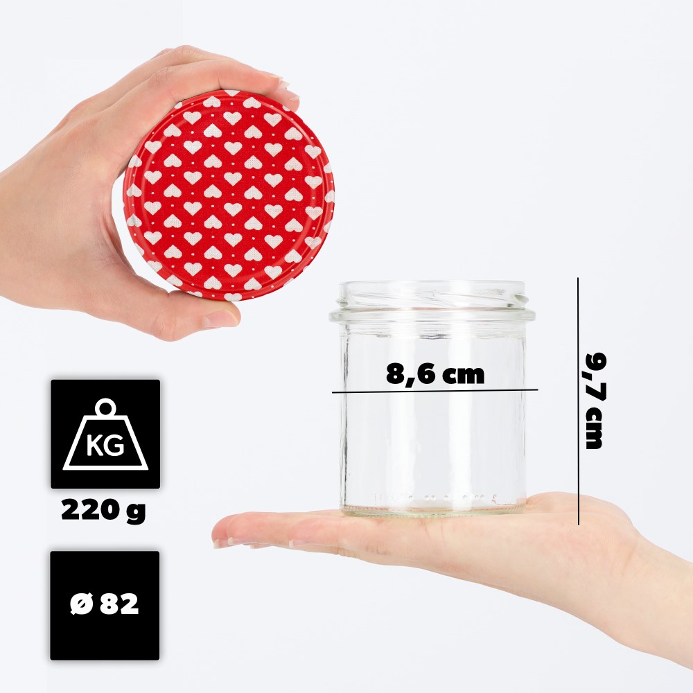 Słoiki na przetwory Avila 350ml 100szt fi 82 mm + wieczka "Serca"
