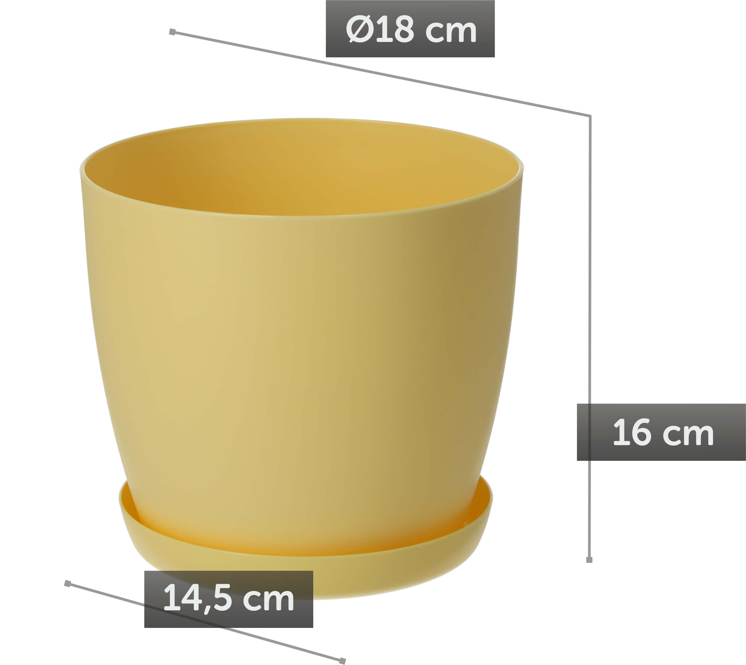 Doniczka Agen z podstawką 18 cm, matowa żółta