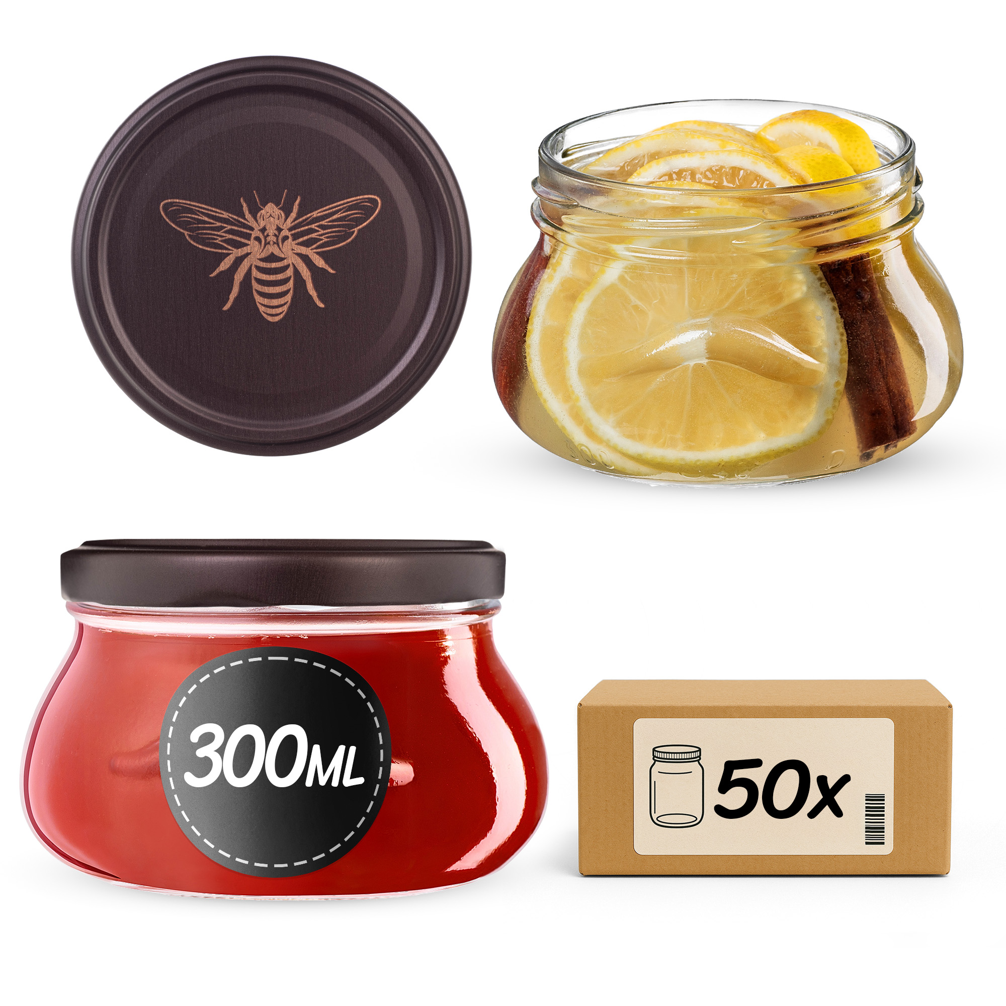 Słoiki na przetwory Raja 300ml fi 82 mm 50szt + wieczko Pszczoła
