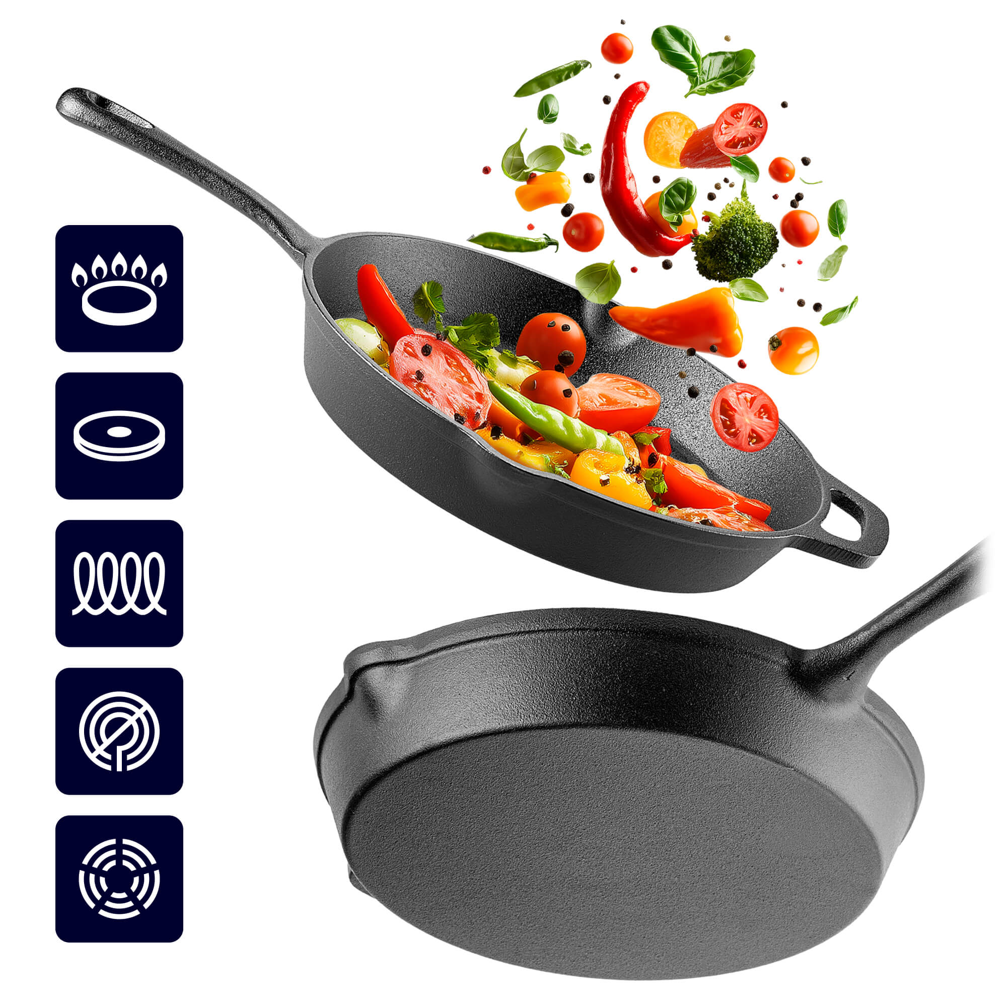 Zestaw patelni żeliwnych Prese 20 cm + 25 cm + 30 cm czarny