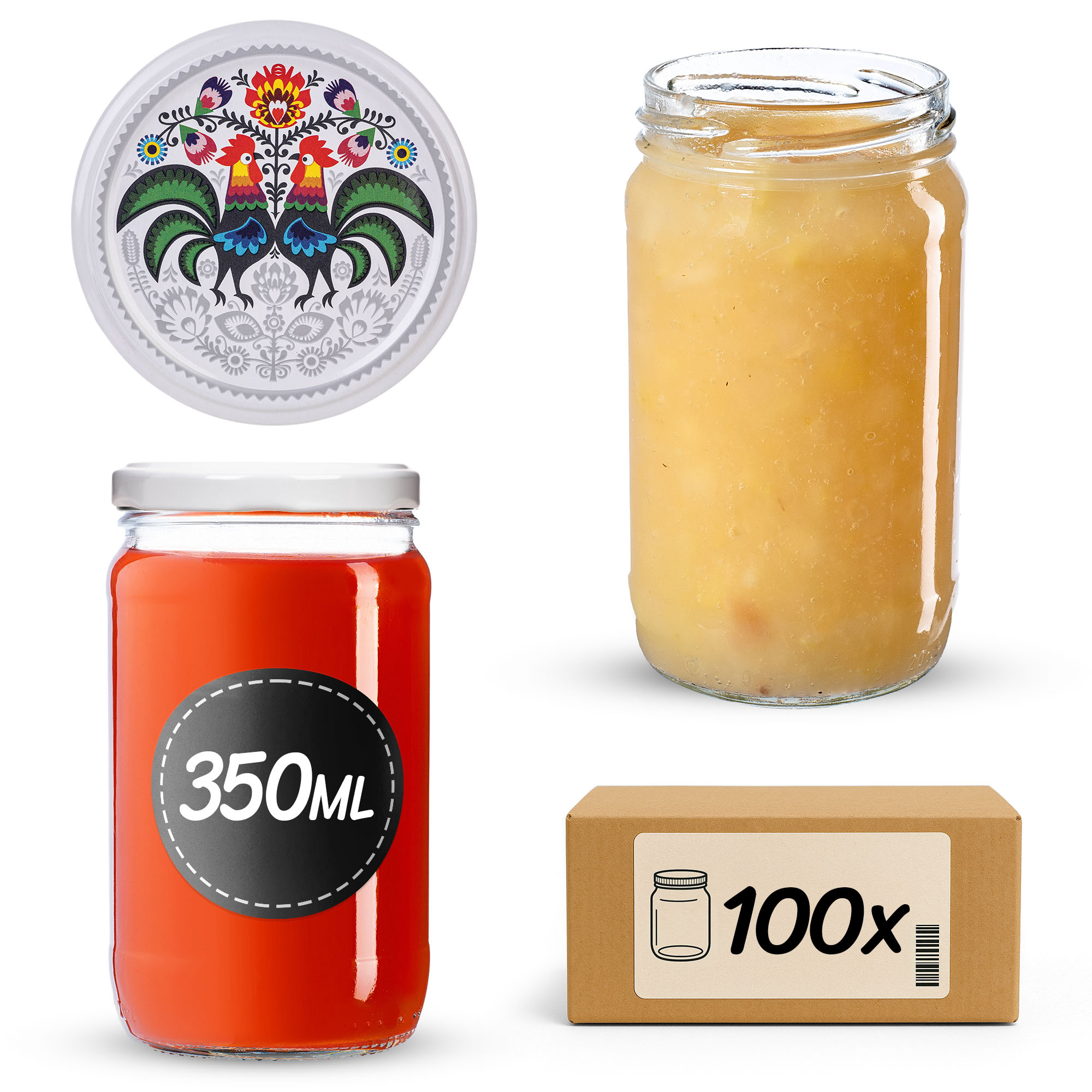 Słoiki na przetwory Gera 350ml fi 66 mm 100szt + wieczko Kogut