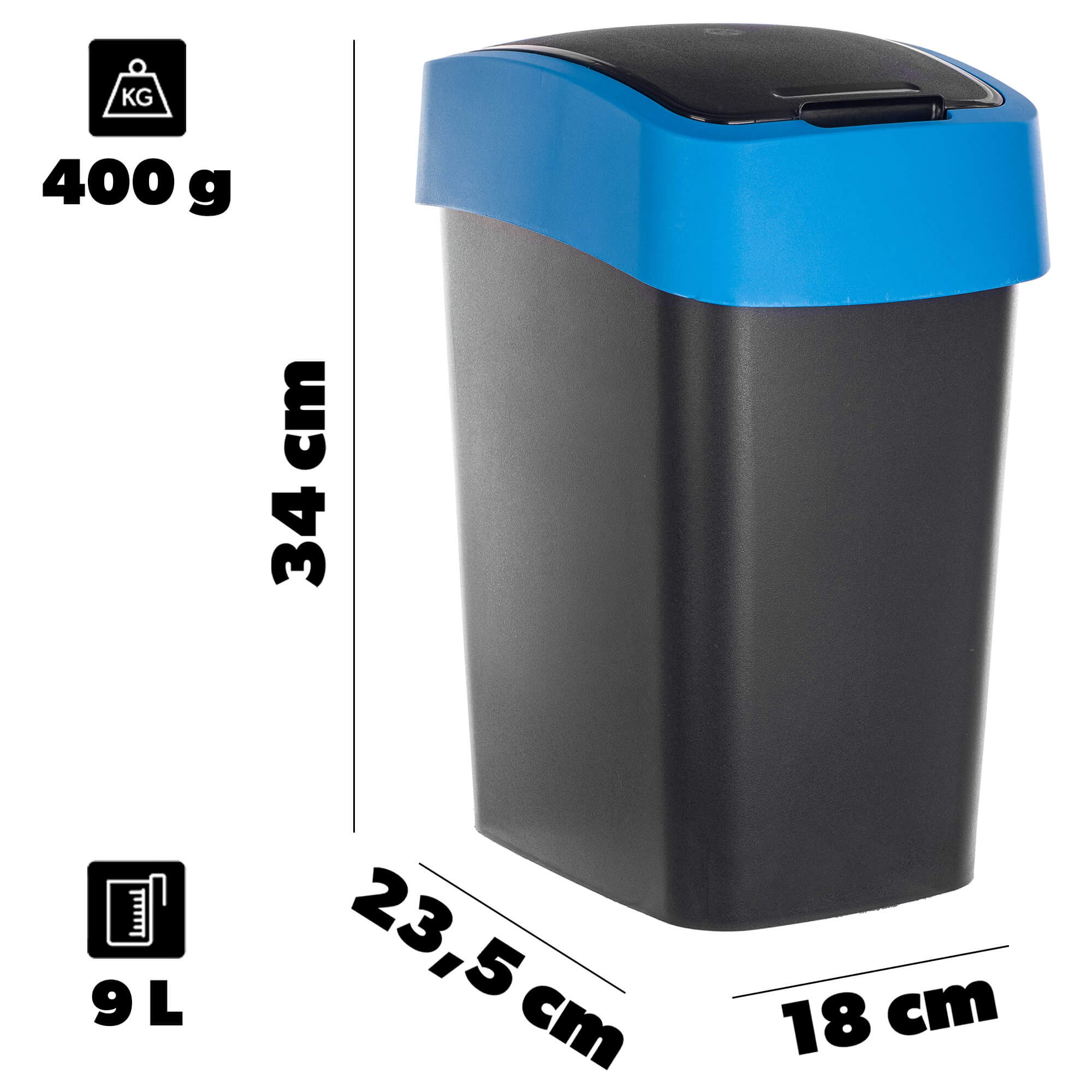 Kosz na śmieci Curver Flip Bin 9L czarno-niebieski