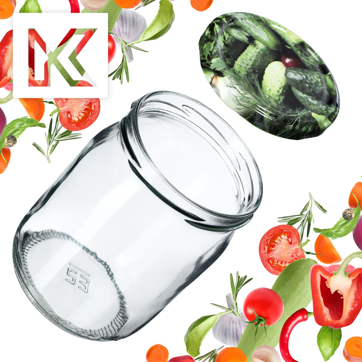Słoiki Senna 540ml 16szt fi 82 mm + wieczka "Ogórki"