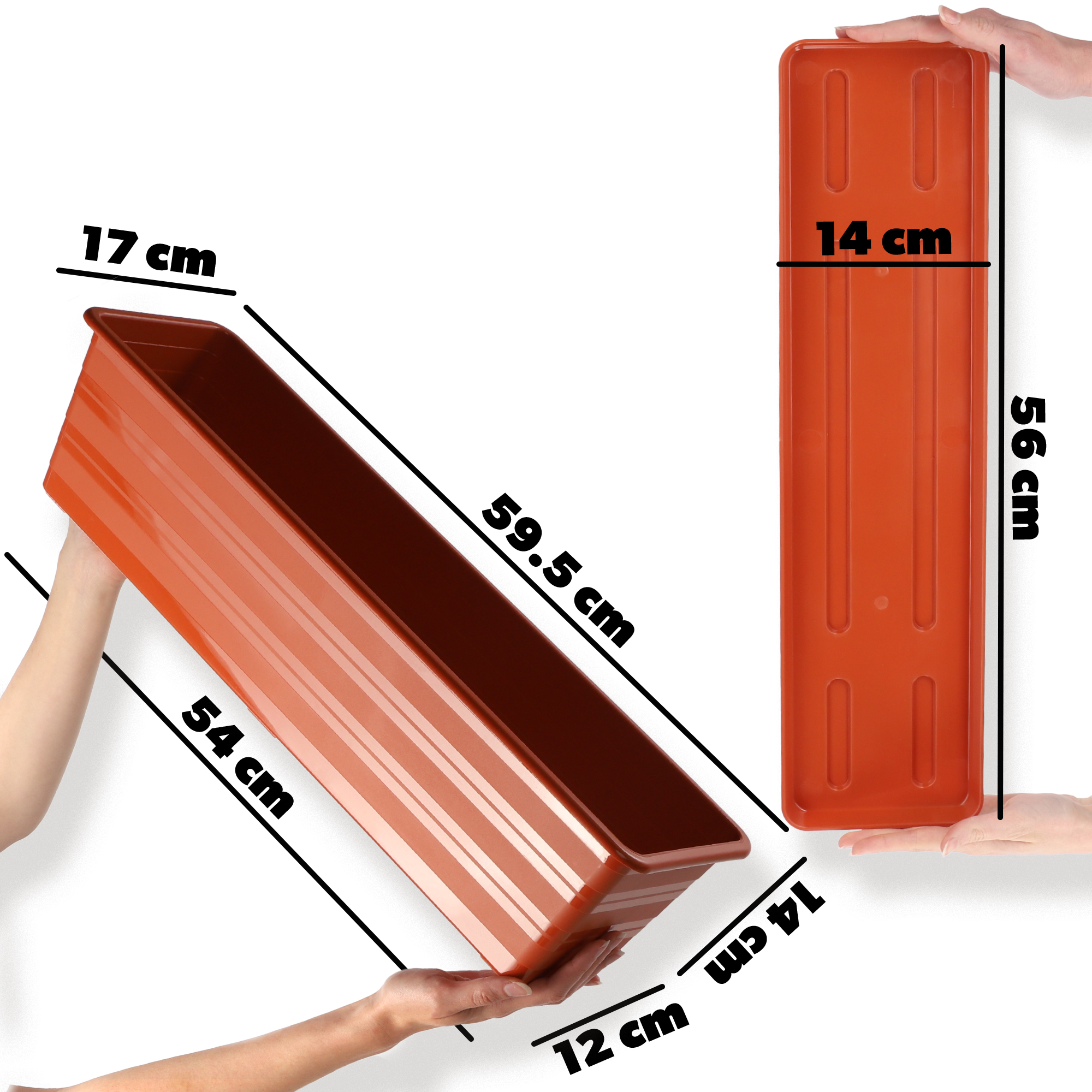 Doniczka balkonowa Cati 60 cm + podstawka 60 cm, terrakota