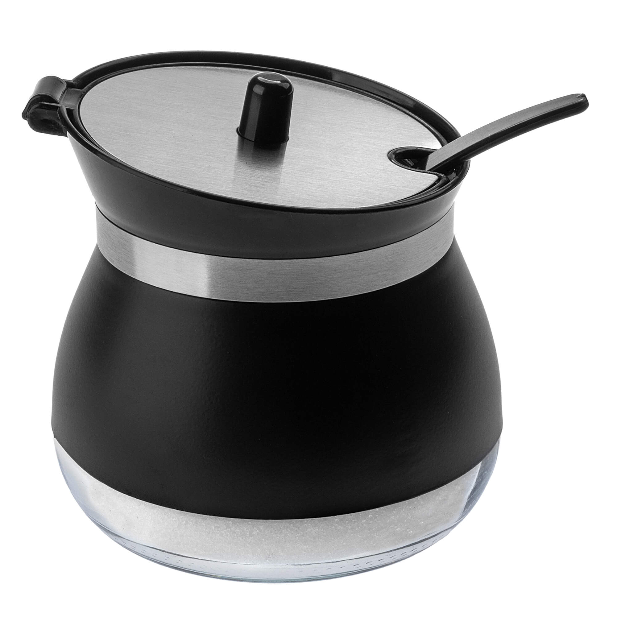 Cukiernica szklana z łyżeczką Lerin 270 ml, czarna