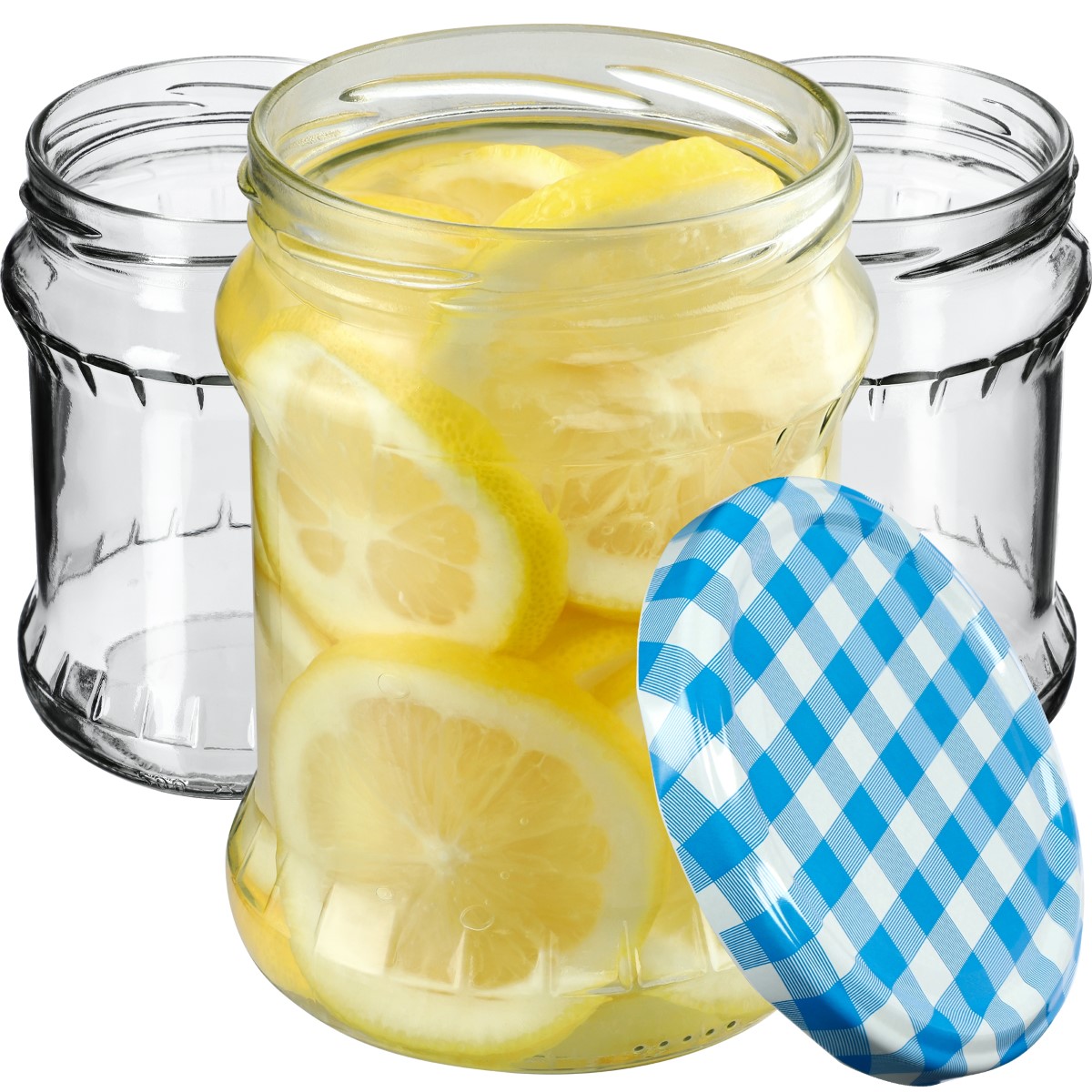 Słoiki na przetwory Kisko 500ml 8szt fi 82 mm + wieczka "Niebieska Krata"