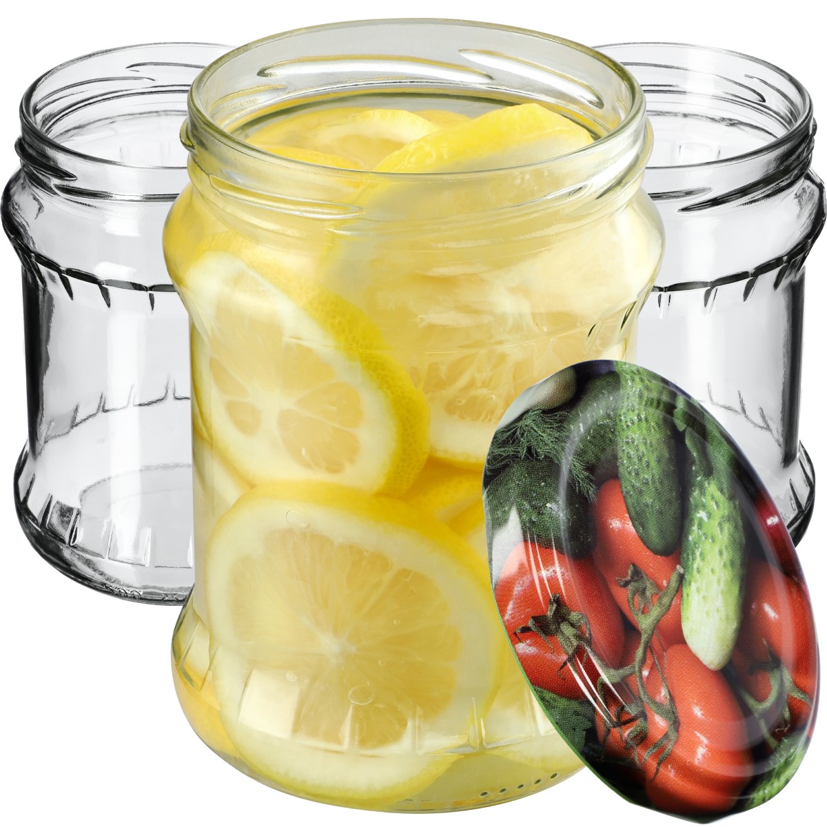 Słoiki na przetwory Kisko 500ml 16szt fi 82 mm + wieczka "Warzywa"