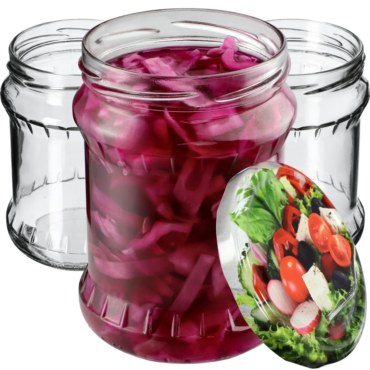 Słoiki na przetwory Kisko 500ml 48szt fi 82 mm + wieczka "Mix Warzyw"