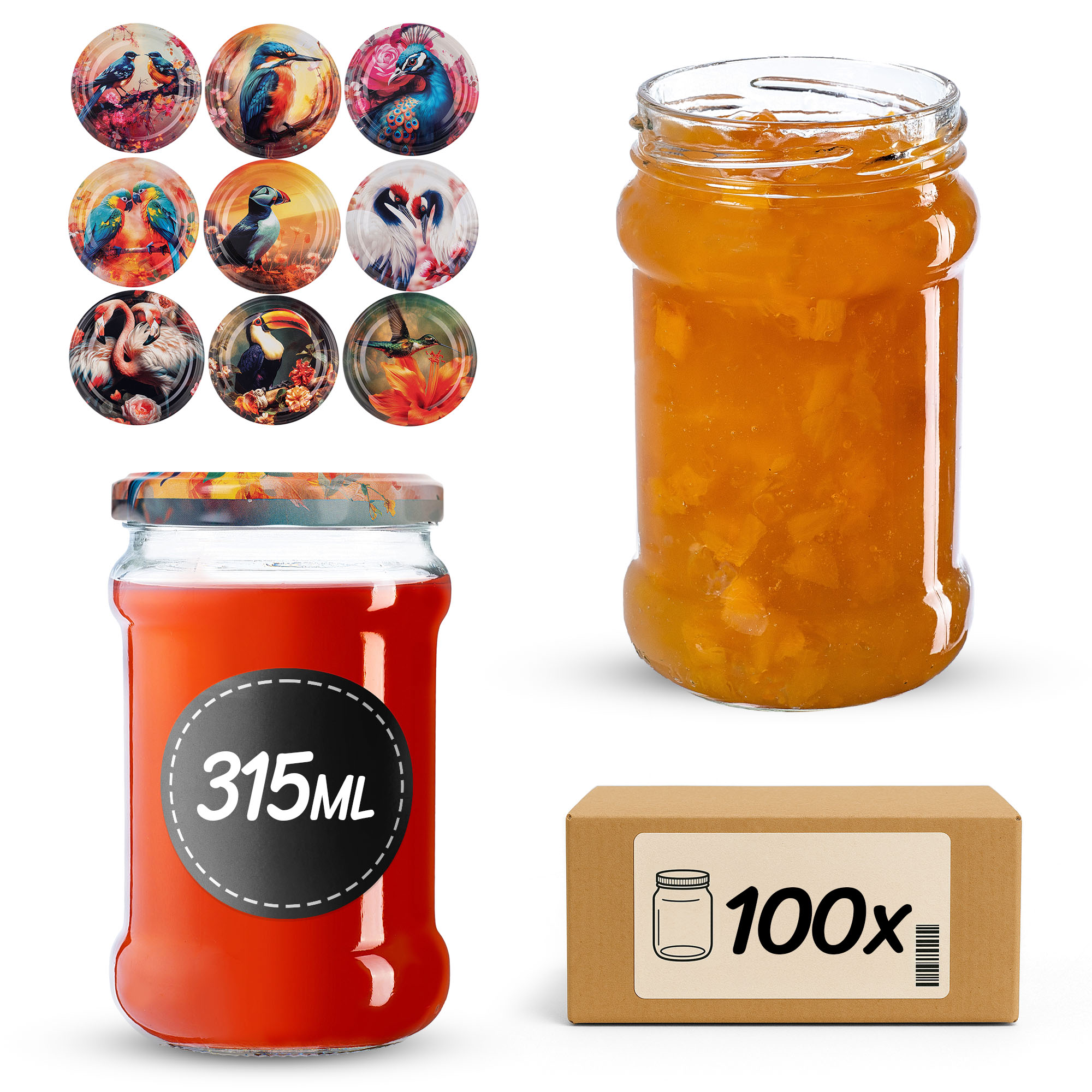 Słoiki na przetwory Seno 315ml fi 66 mm 100szt + wieczko Ptaki