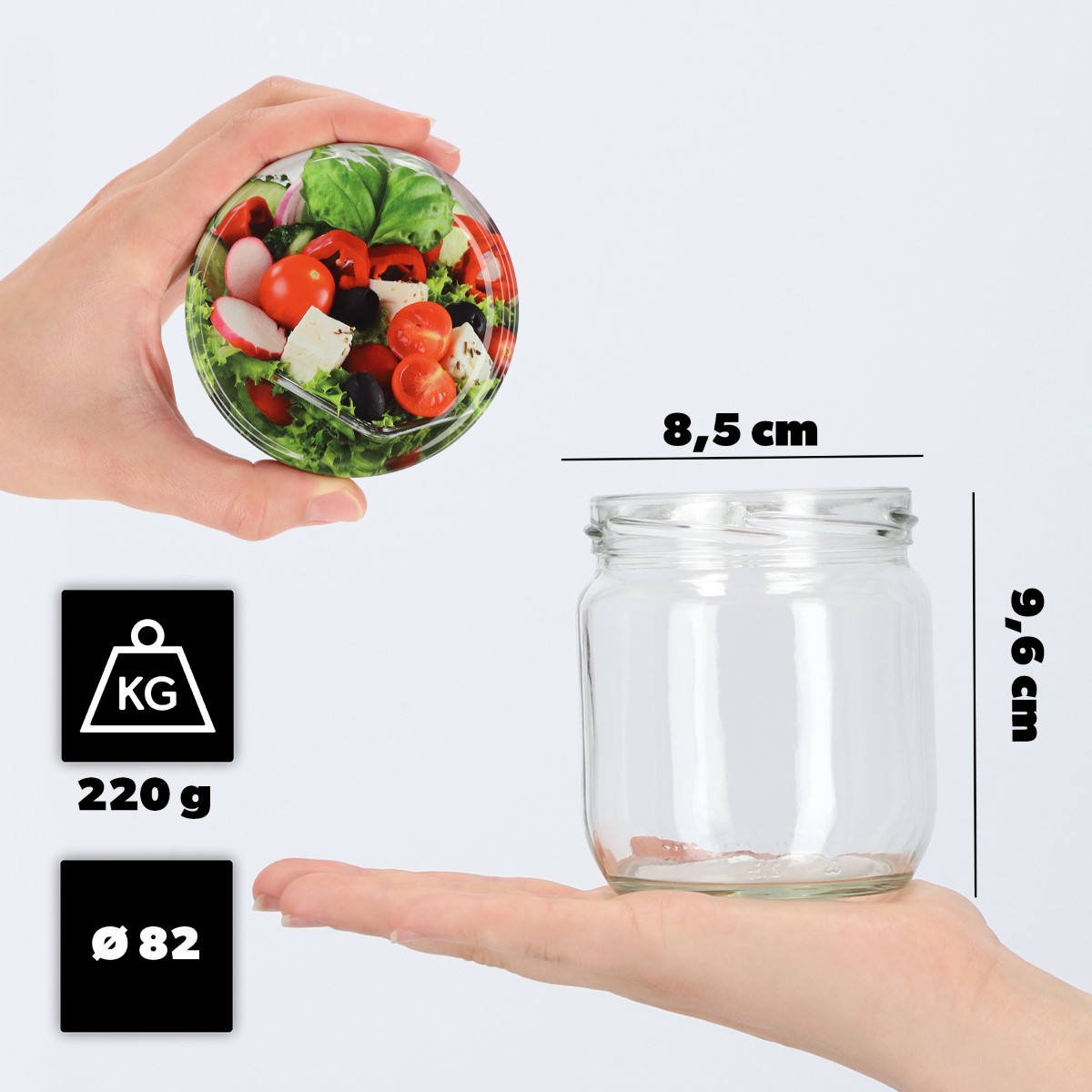Słoiki na przetwory Salla 425ml 24szt fi 82 mm + wieczka "Mix warzyw"