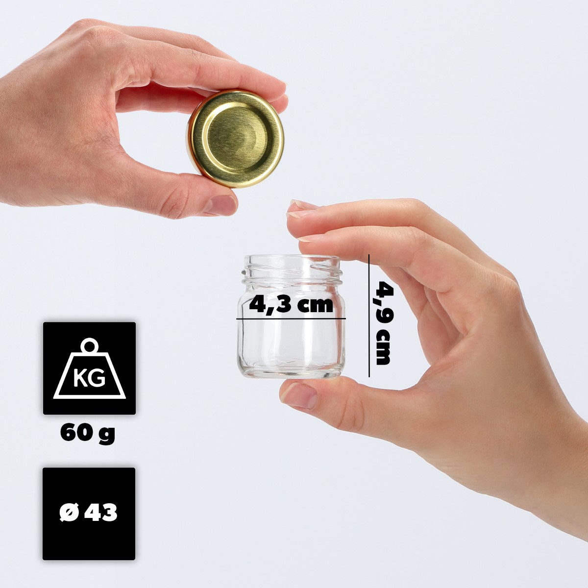 Słoiki na przetwory Halli 40ml 50szt 43 mm + wieczka złote