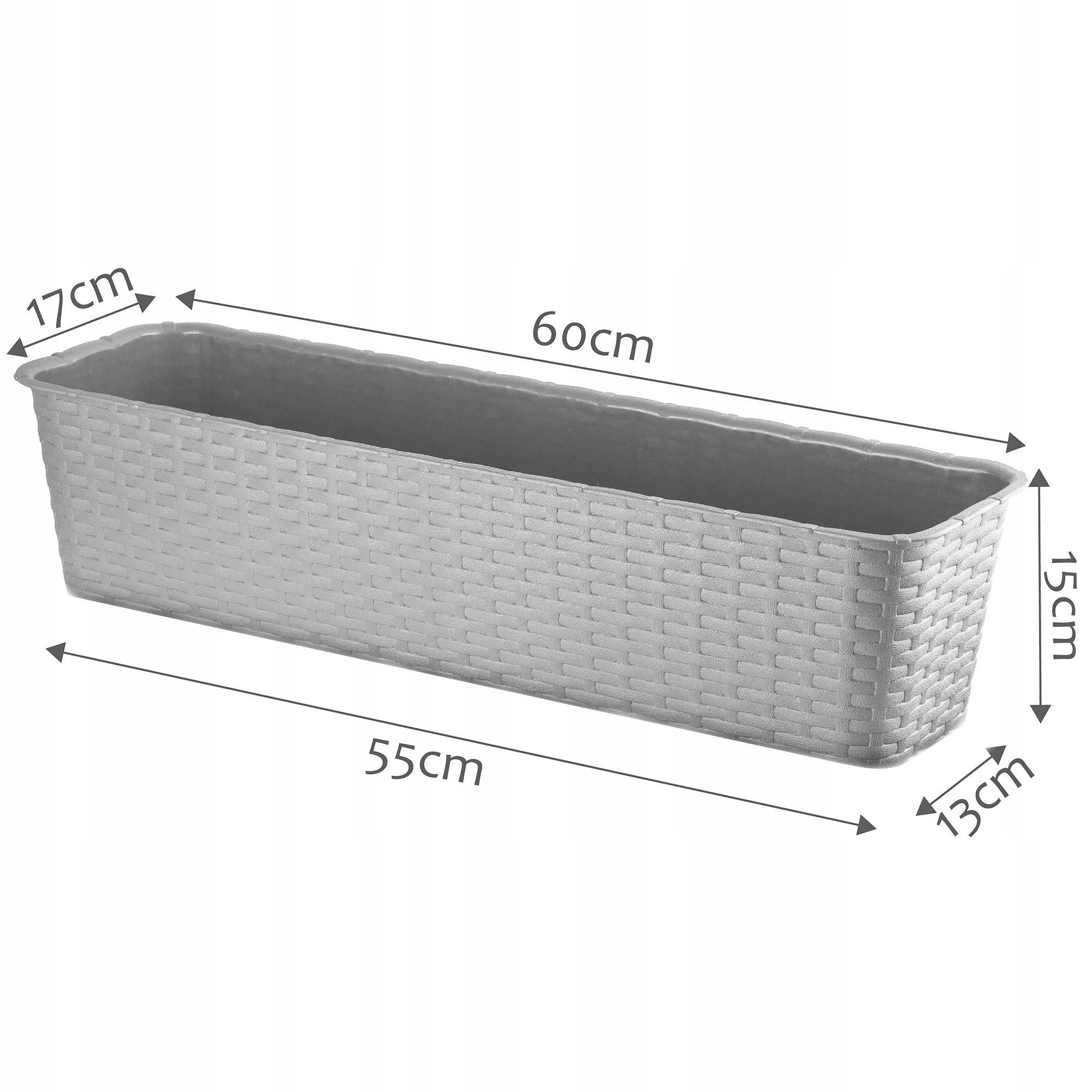 Doniczka balkonowa szara Rattan 60 cm