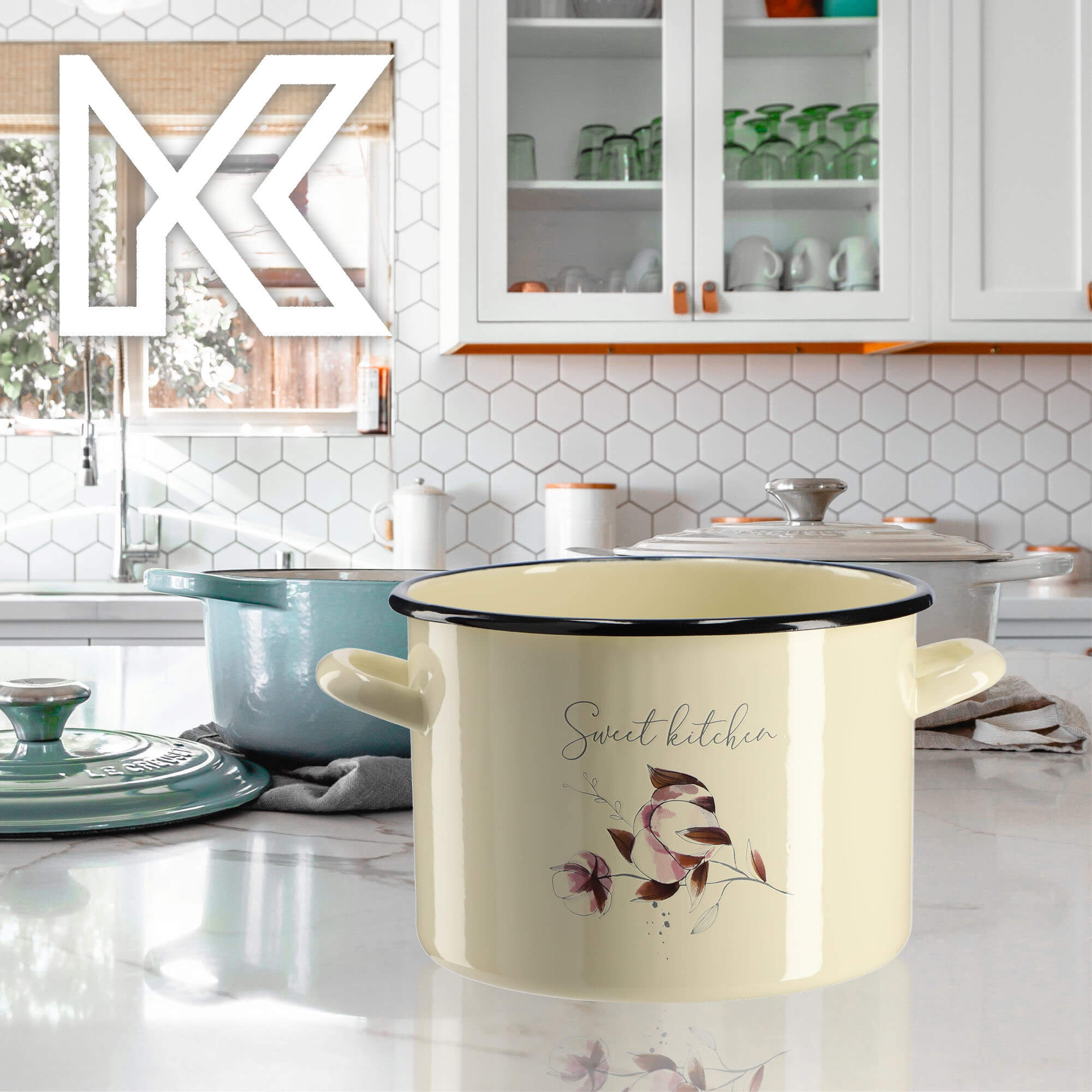 Garnek Emaliowany Luca 3.4L, kwiaty