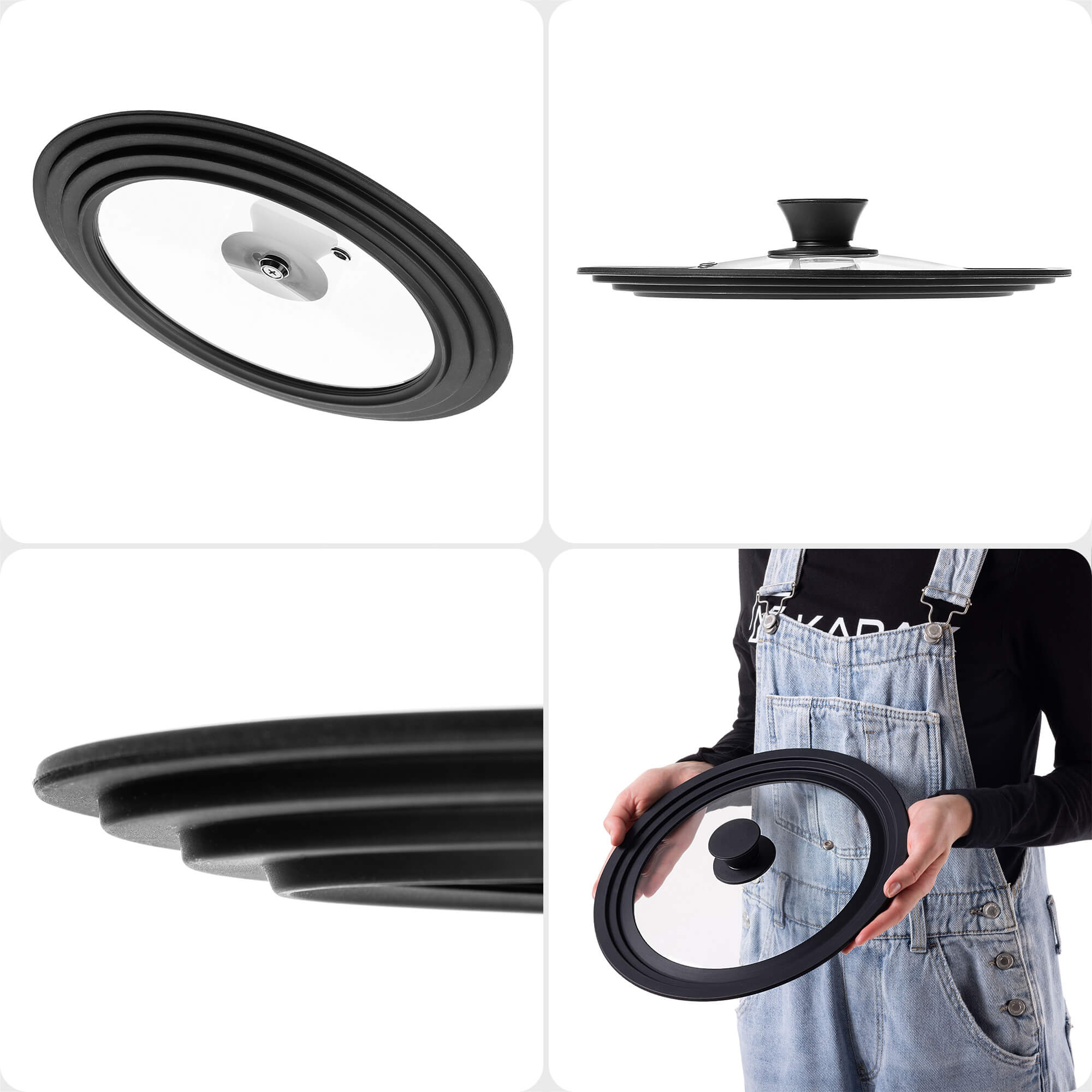 Pokrywa szklana multisize Aiola na garnek 24-28 cm z czarnym matowym uchwytem