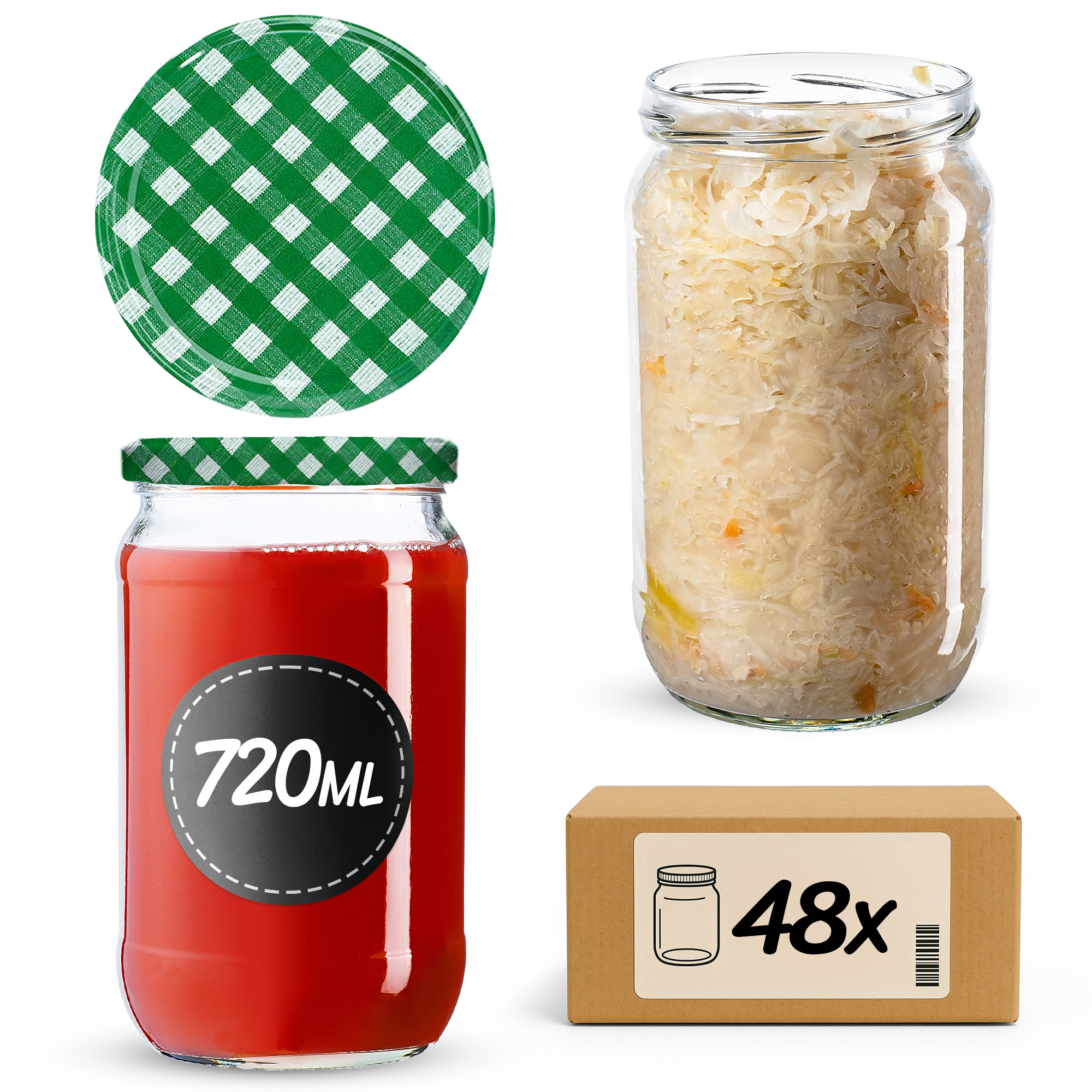 Słoiki na przetwory Niva 720ml 48szt fi 82 mm + wieczka "Zielona Krata"