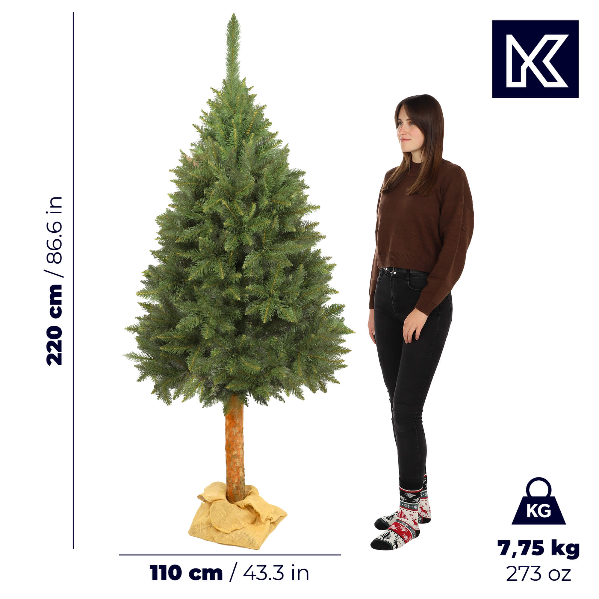 Sztuczna choinka na pniu Mireval 220 cm
