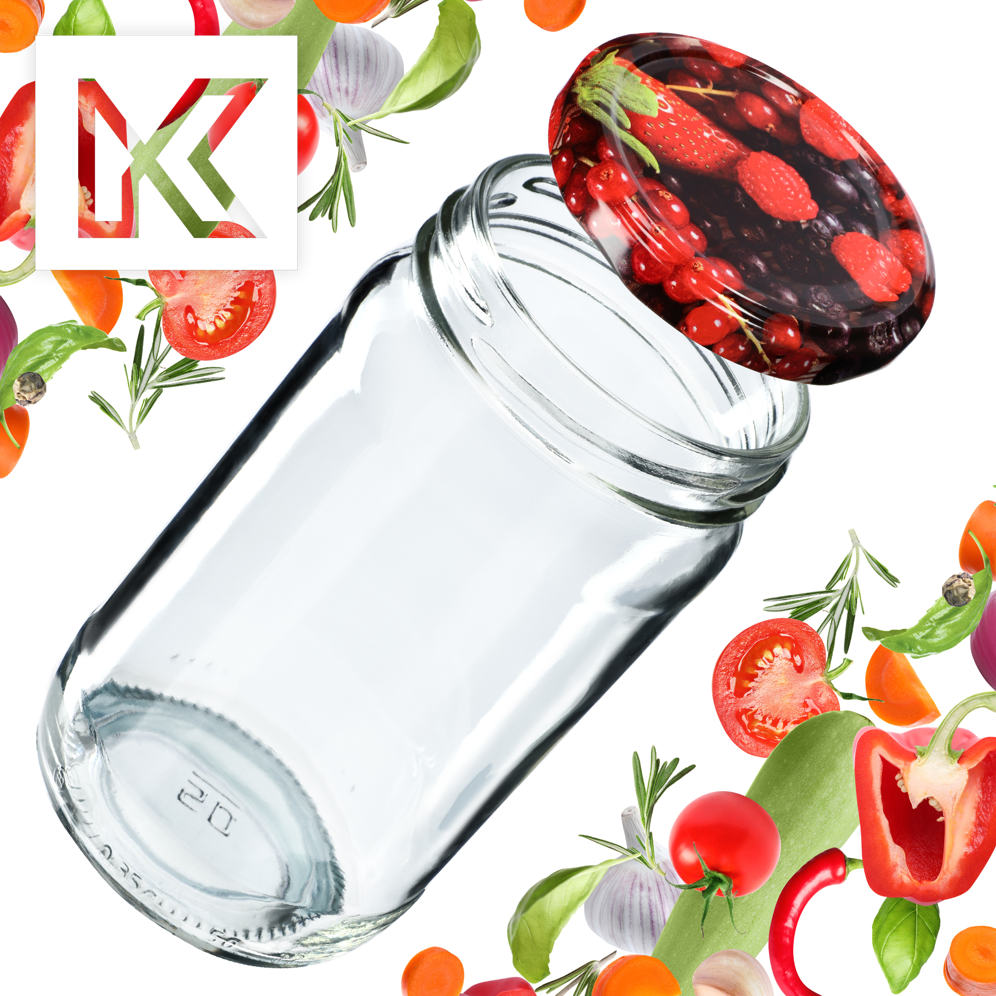 Słoiki na przetwory Gera 350ml fi 66 mm 20szt + wieczka "Owoce leśne"