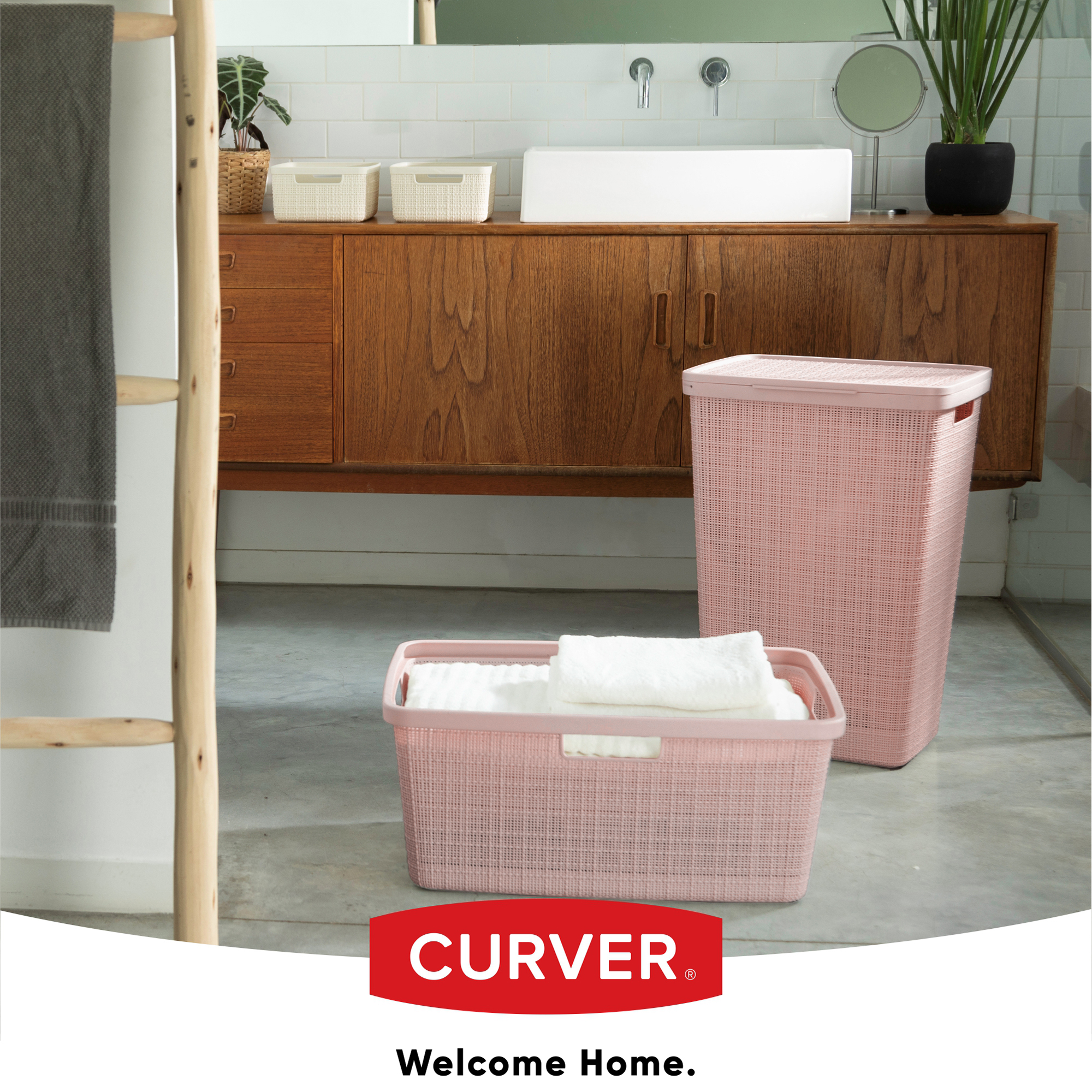 Kosz na bieliznę Curver Jute 58L pudrowy róż