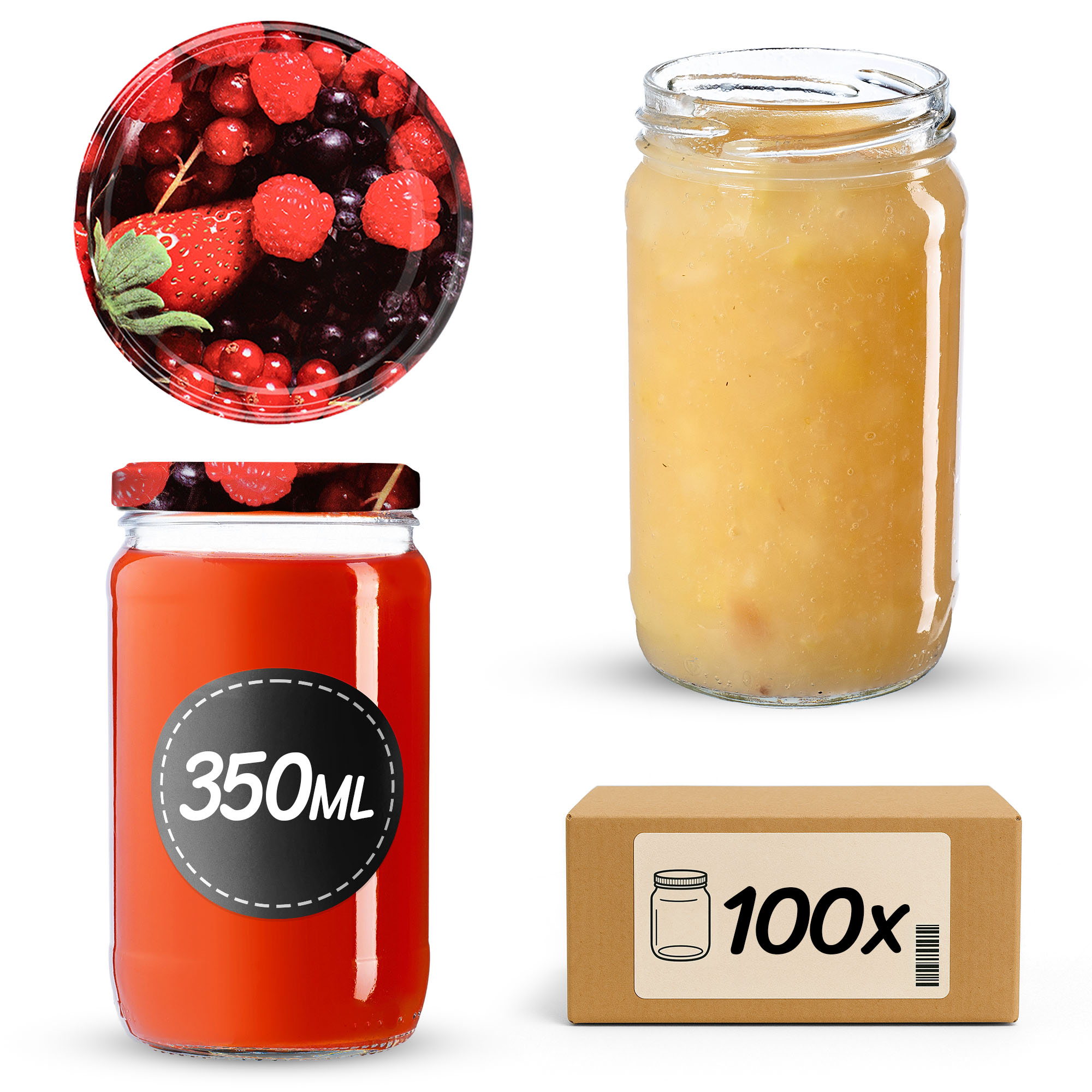 Słoiki na przetwory Gera 350ml fi 66 mm 100szt + wieczka "Owoce leśne"