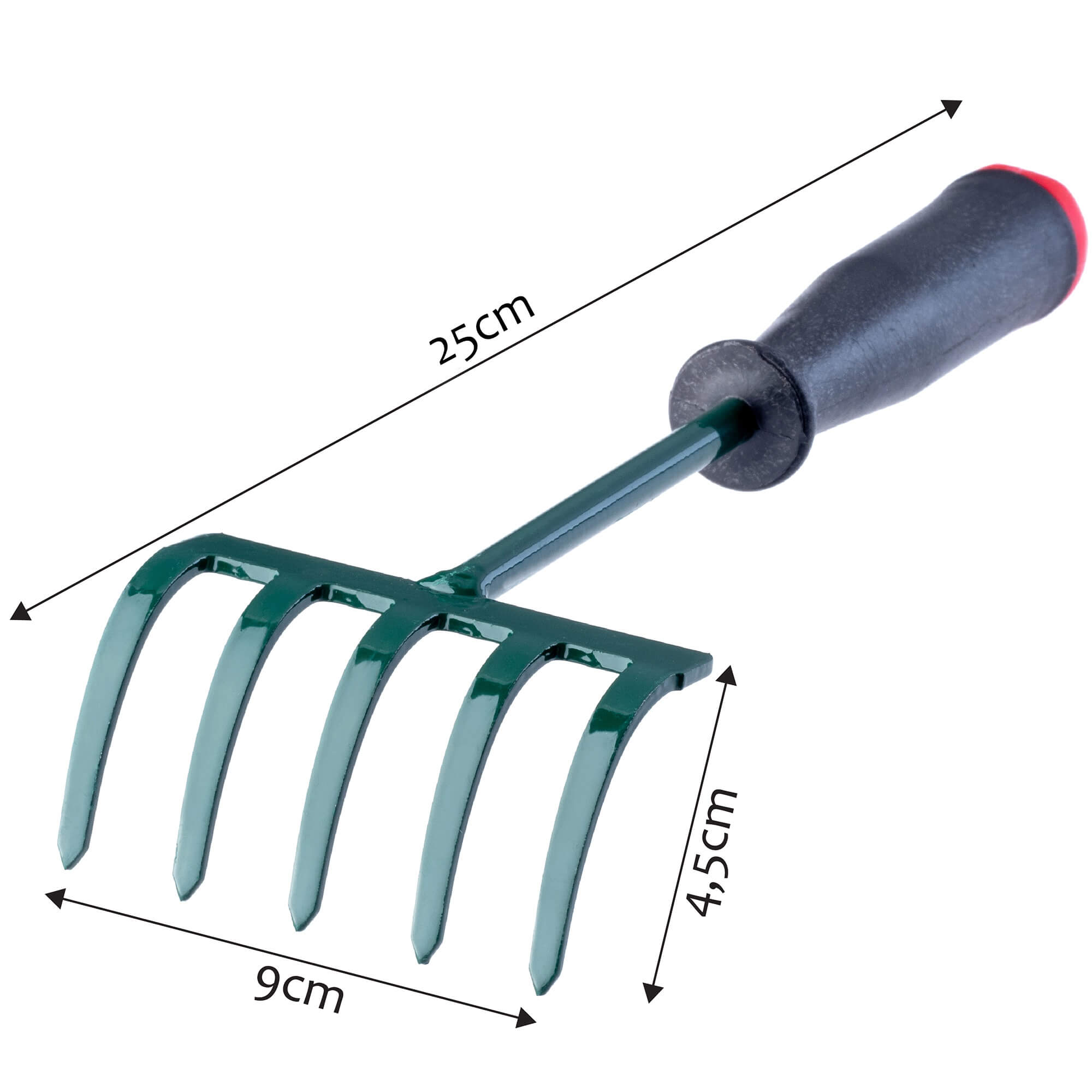 Grabki ogrodowe 5 zębów 25 cm, zielone