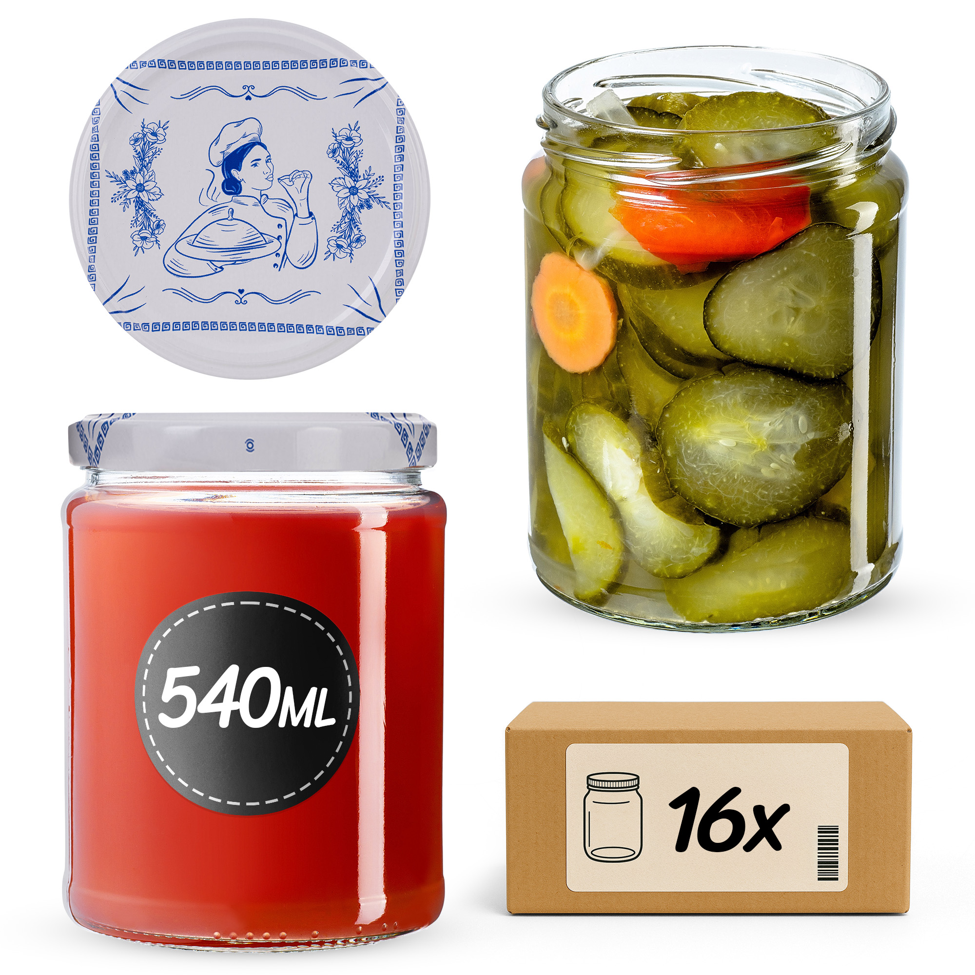 Słoiki na przetwory Maki 540ml fi 82 mm 16szt + wieczko Makatka
