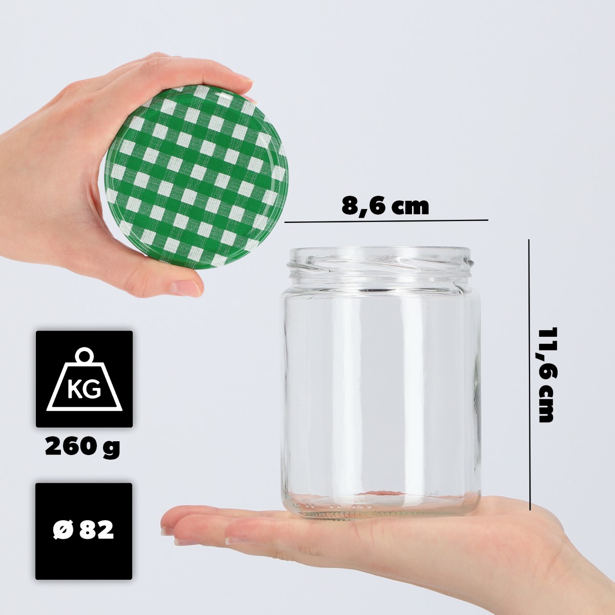 Słoiki Maki 540ml 24szt fi 82 mm + wieczka "Zielona Krata"