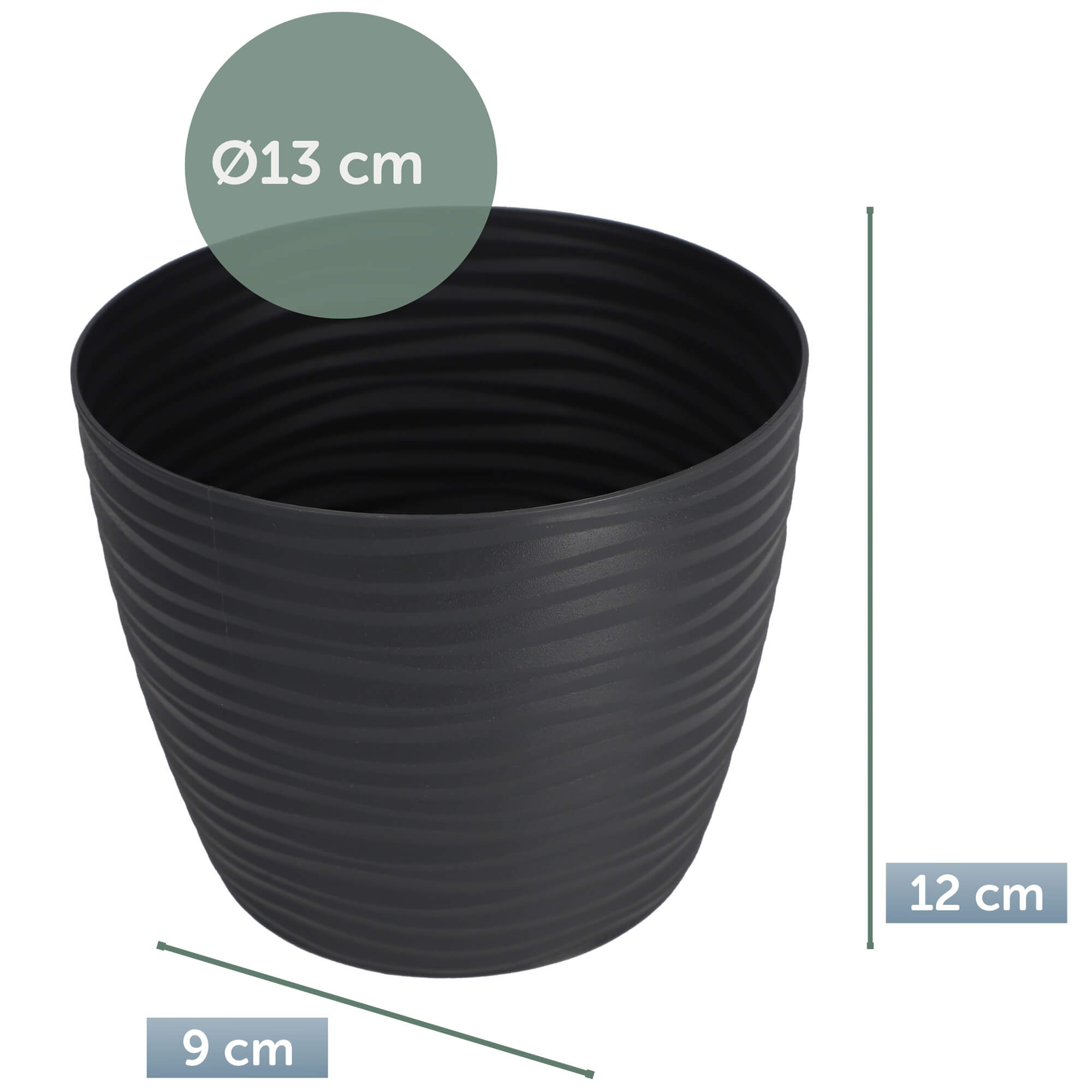 Doniczka na kwiaty z podstawką 13 cm, antracytowa
