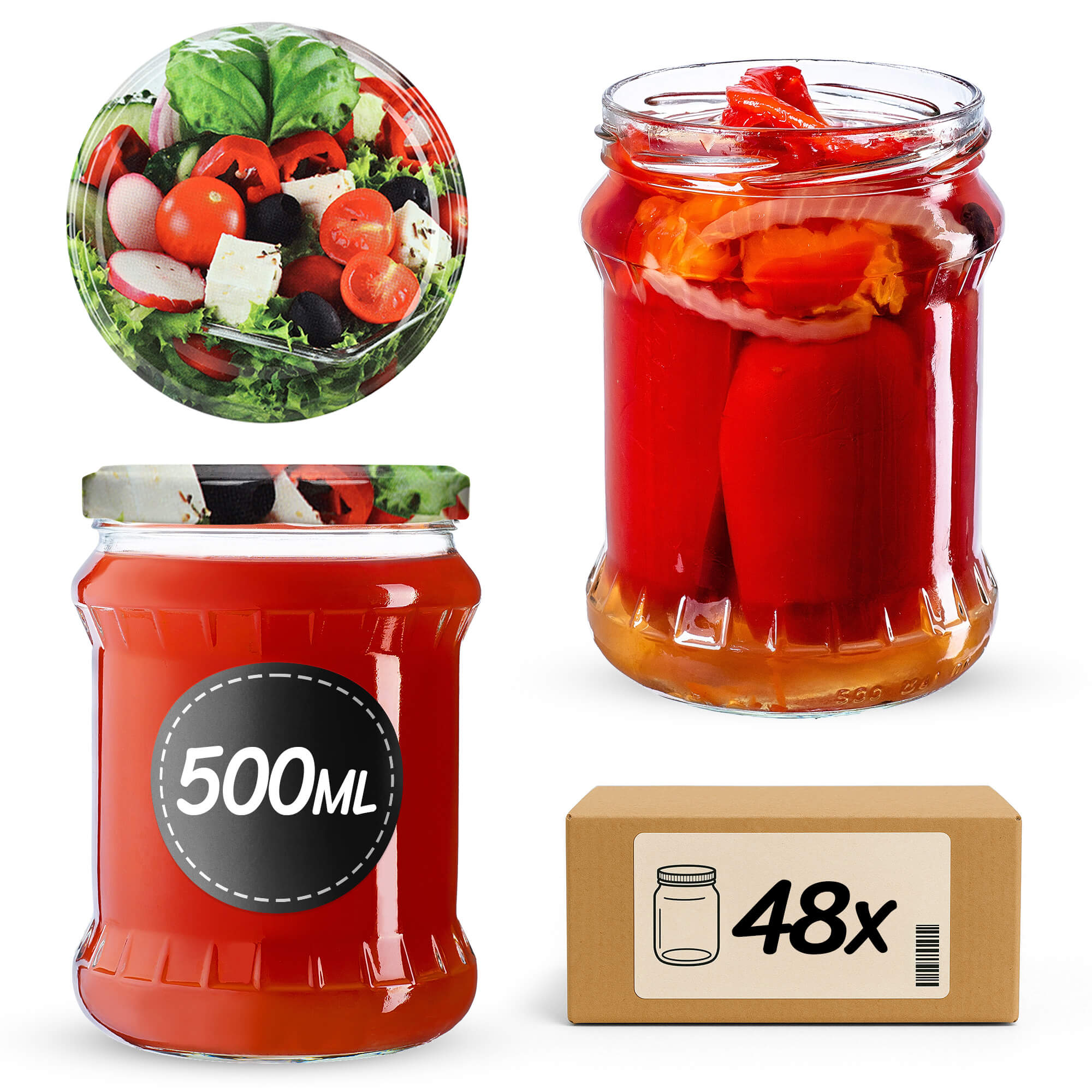 Słoiki na przetwory Kisko 500ml 48szt fi 82 mm + wieczka "Mix Warzyw"