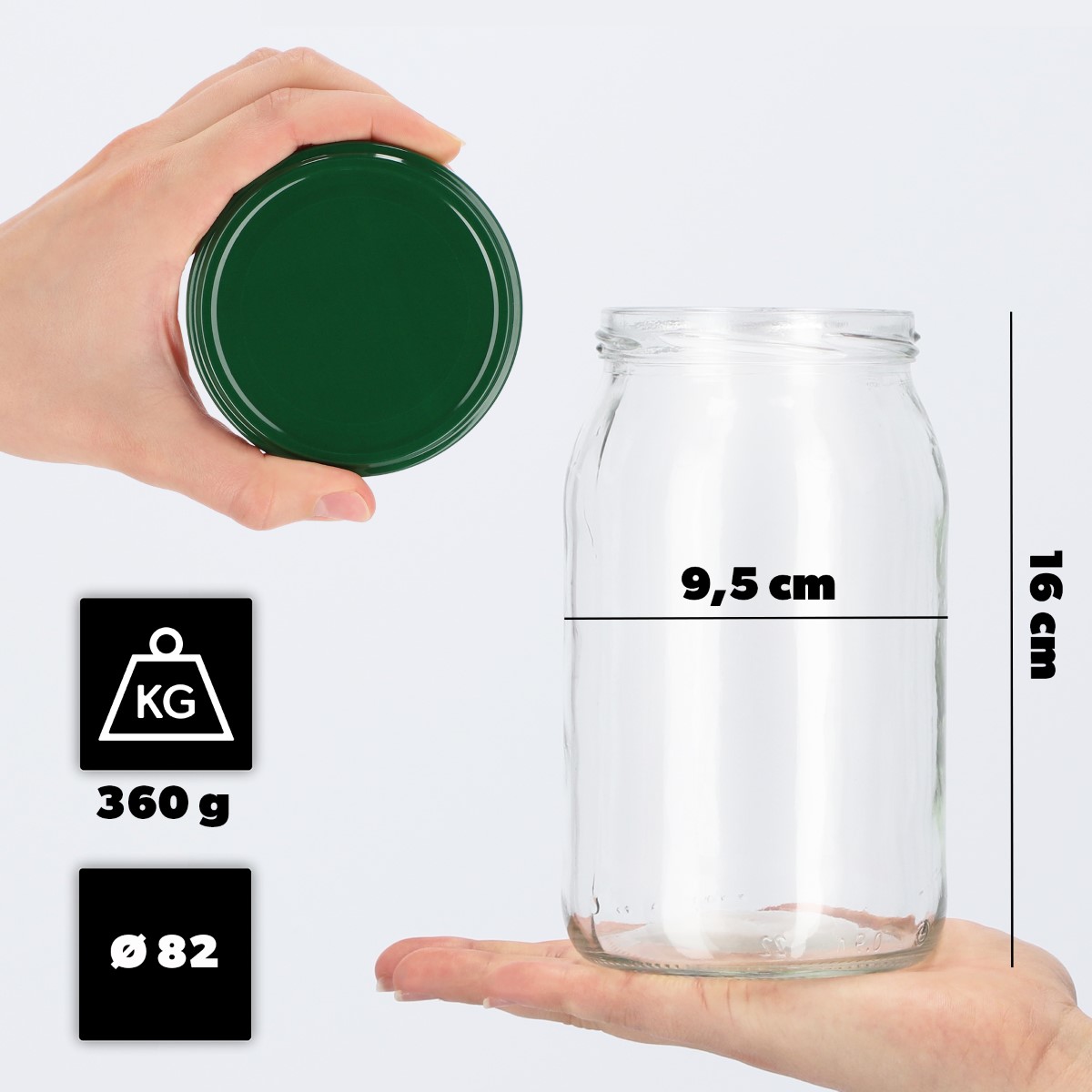 Słoiki na przetwory Simo 900ml 24szt fi 82 mm + wieczka zielone
