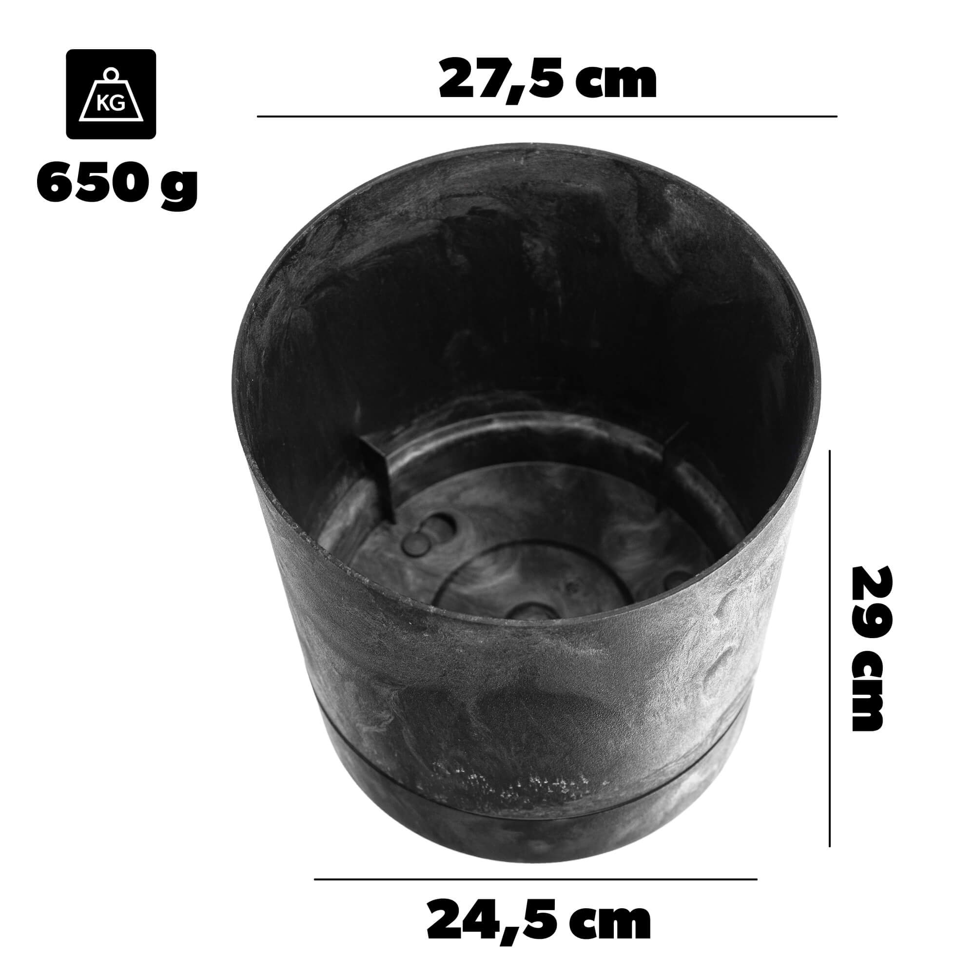 Donica z podstawką Verri 27.5 cm czarny beton