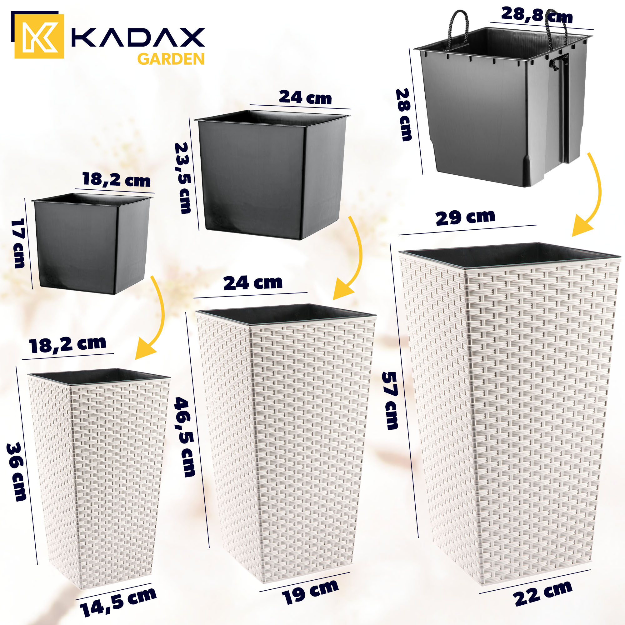Donica z wkładem rattan Pesaro 25 cm, kremowa