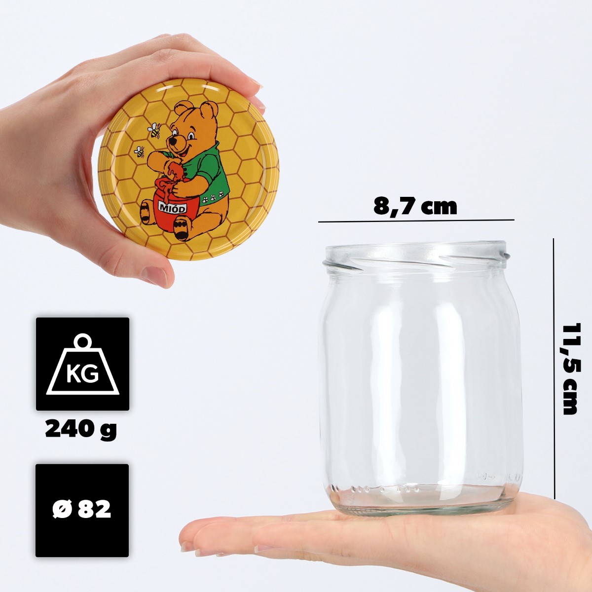 Słoiki Senna 540ml 16szt fi 82 mm + wieczka "Miód"