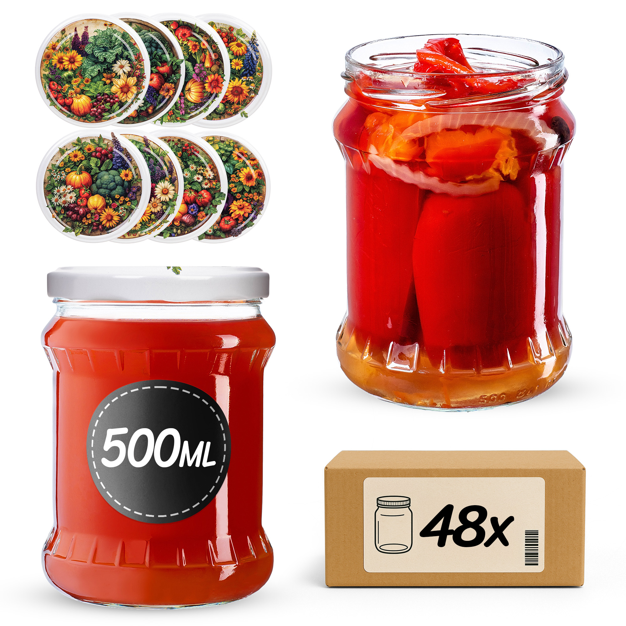 Słoiki na przetwory Kisko 500ml fi 82 mm 48szt + wieczko Warzywny mix