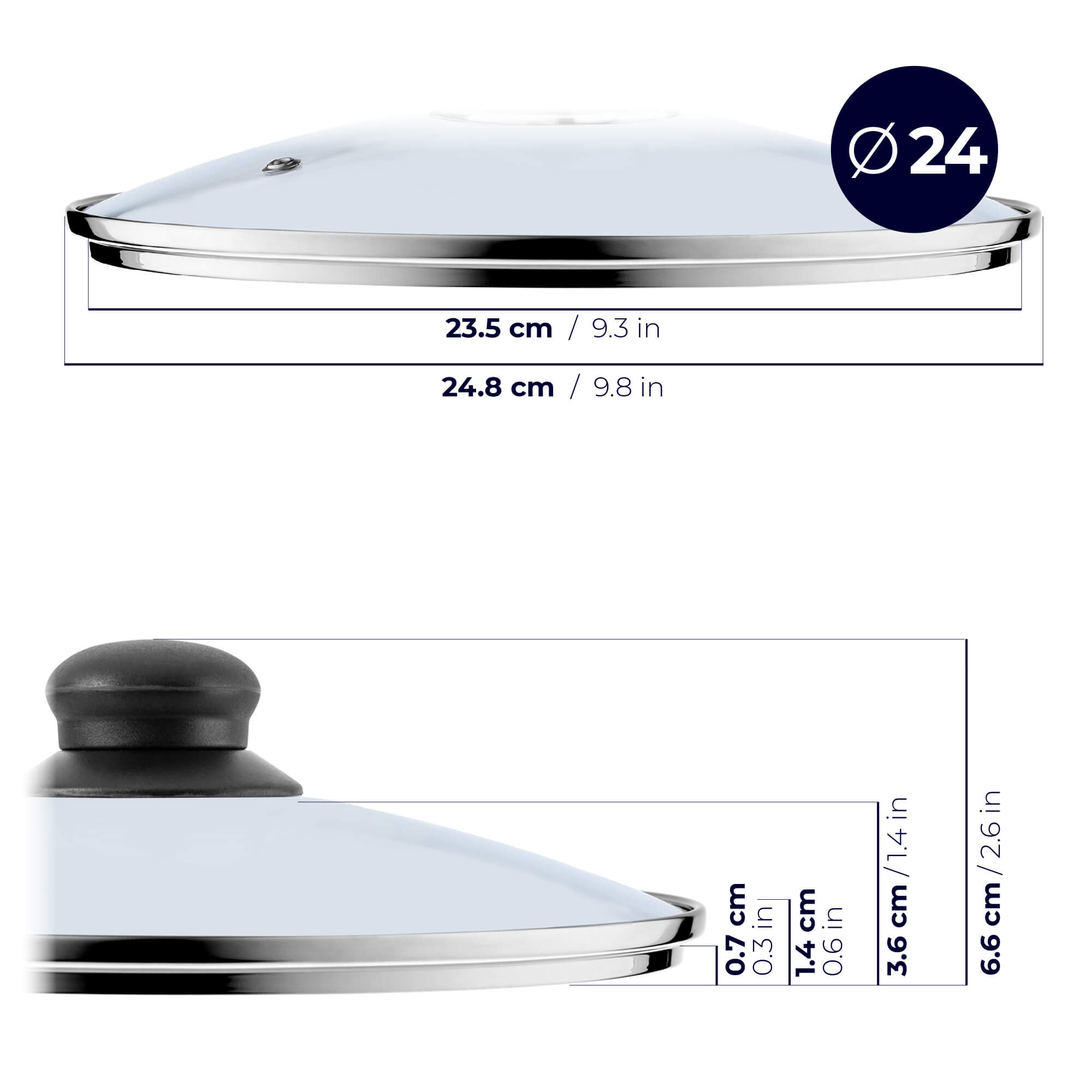 Pokrywa żaroodporna z uchwytem 20 cm + 24 cm + 28 cm