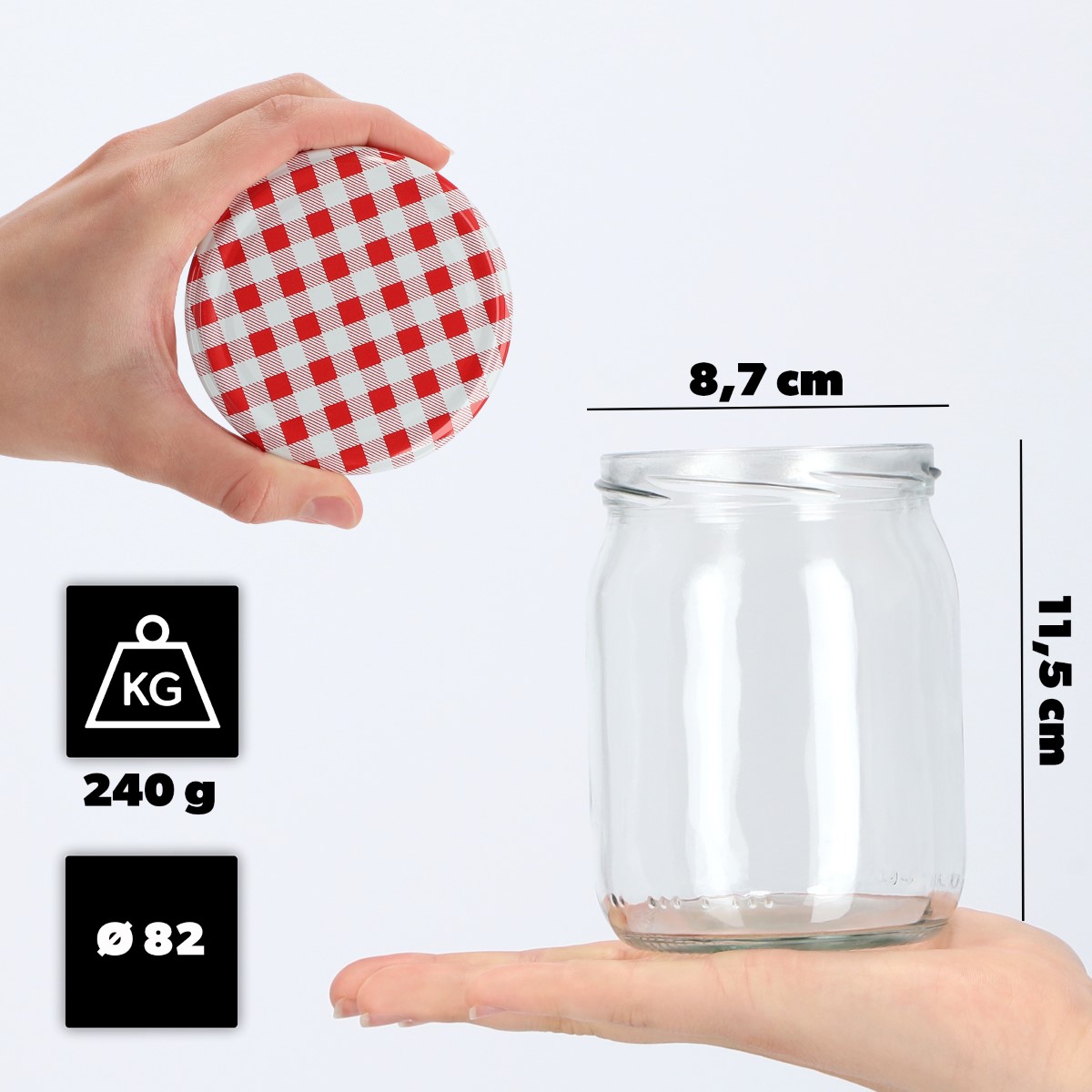 Słoiki Senna 540ml 16szt fi 82 mm + wieczka "Czerwona Krata"