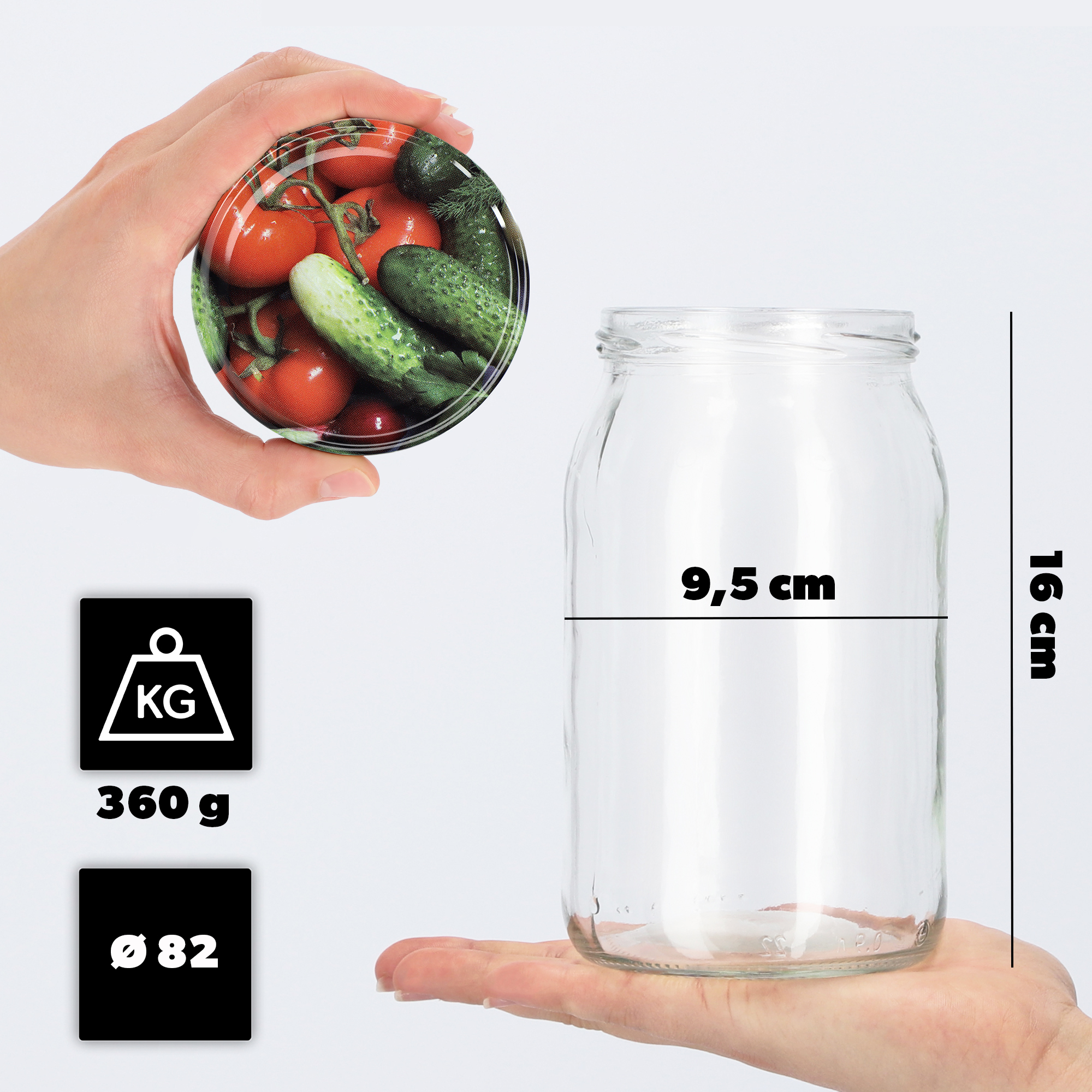 Słoiki na przetwory Simo 900ml 48szt fi 82 mm + wieczka "Warzywa"