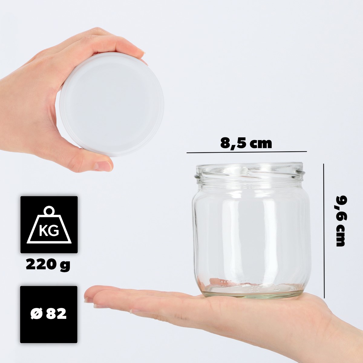 Słoiki na przetwory Salla 425ml 48szt fi 82 mm + wieczka białe
