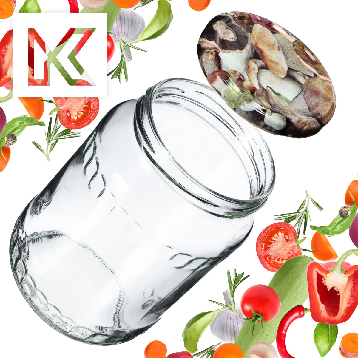 Słoiki na przetwory Jukka 720ml 24szt fi 82 mm + wieczka "Grzyby"
