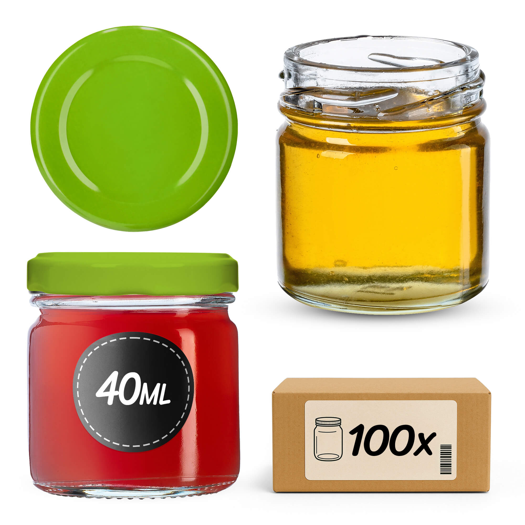 Słoiki na przetwory Halli 40ml 100szt 43 mm + wieczka zielone
