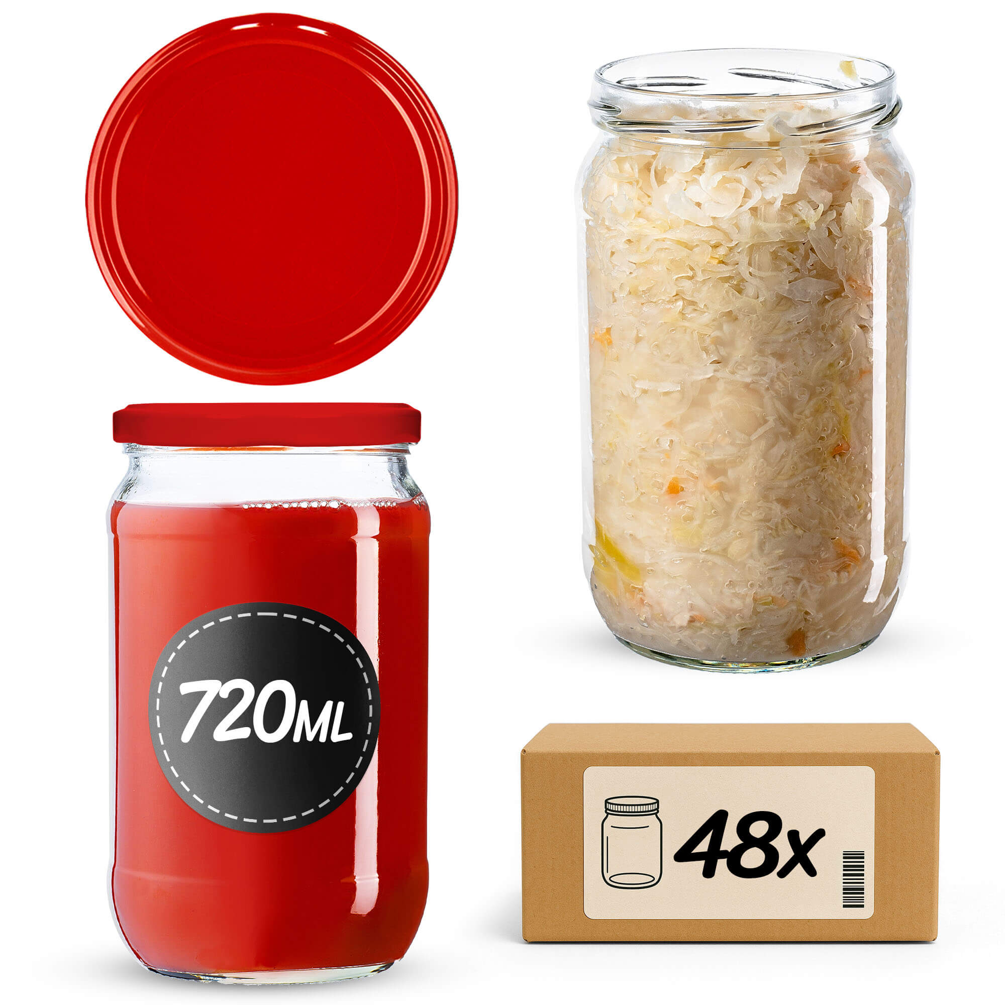 Słoiki na przetwory Niva 720ml 48szt fi 82 mm + wieczka czerwone