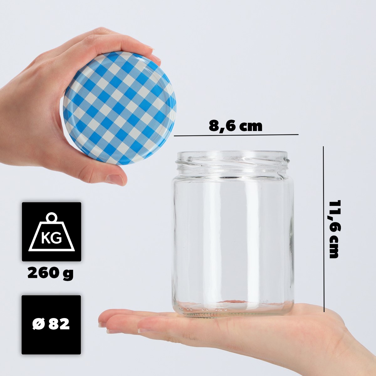 Słoiki na przetwory Maki 540ml 24szt fi 82 mm + wieczka "Niebieska Krata"