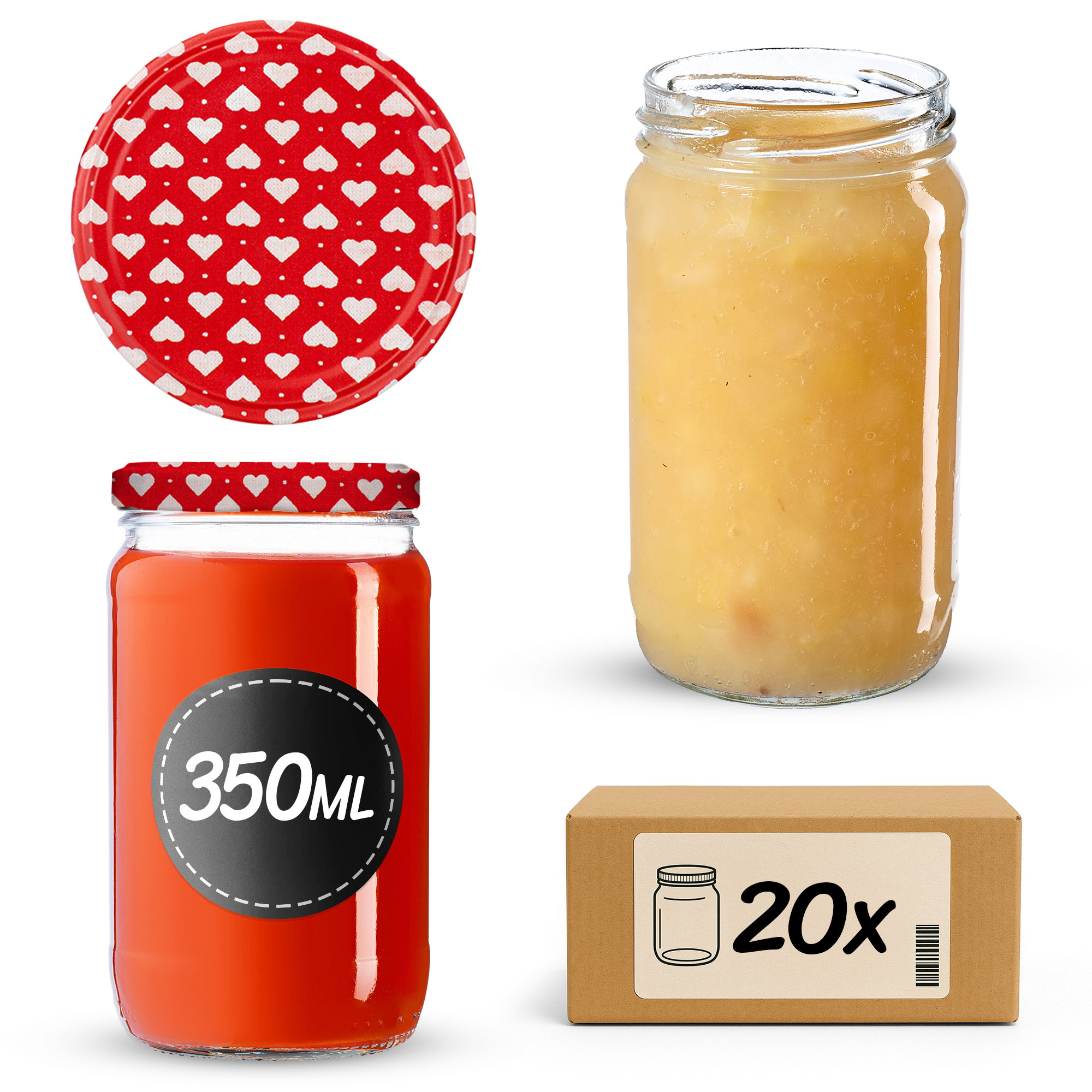 Słoiki na przetwory Gera 350ml fi 66 mm 20szt + wieczka "Serca"